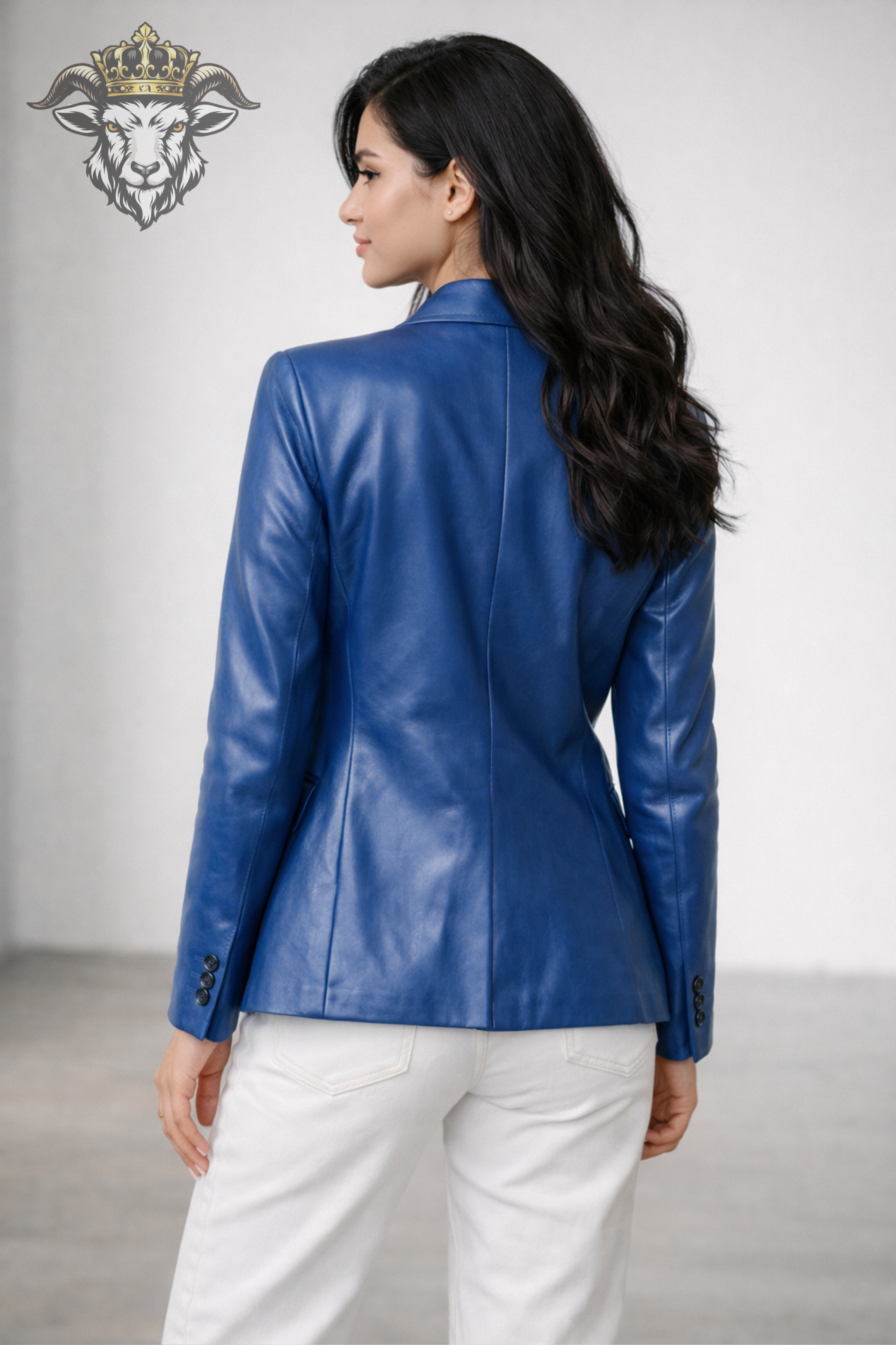 Women’s Blue Real Leather Blazer – Premium Tailored Fit Jacket | Elegant Designer Leather Coat for Women