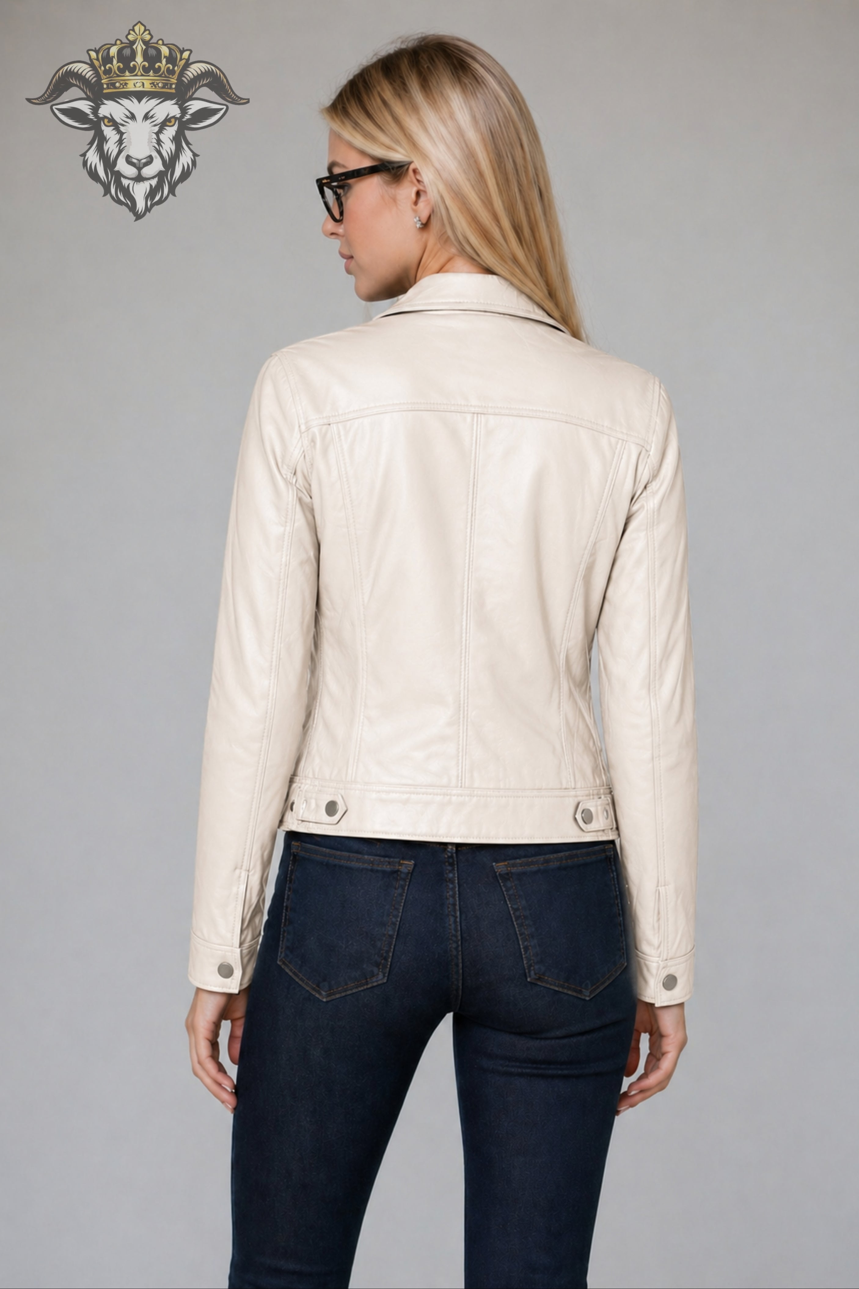 Women’s Cream Real Leather Trucker Jacket