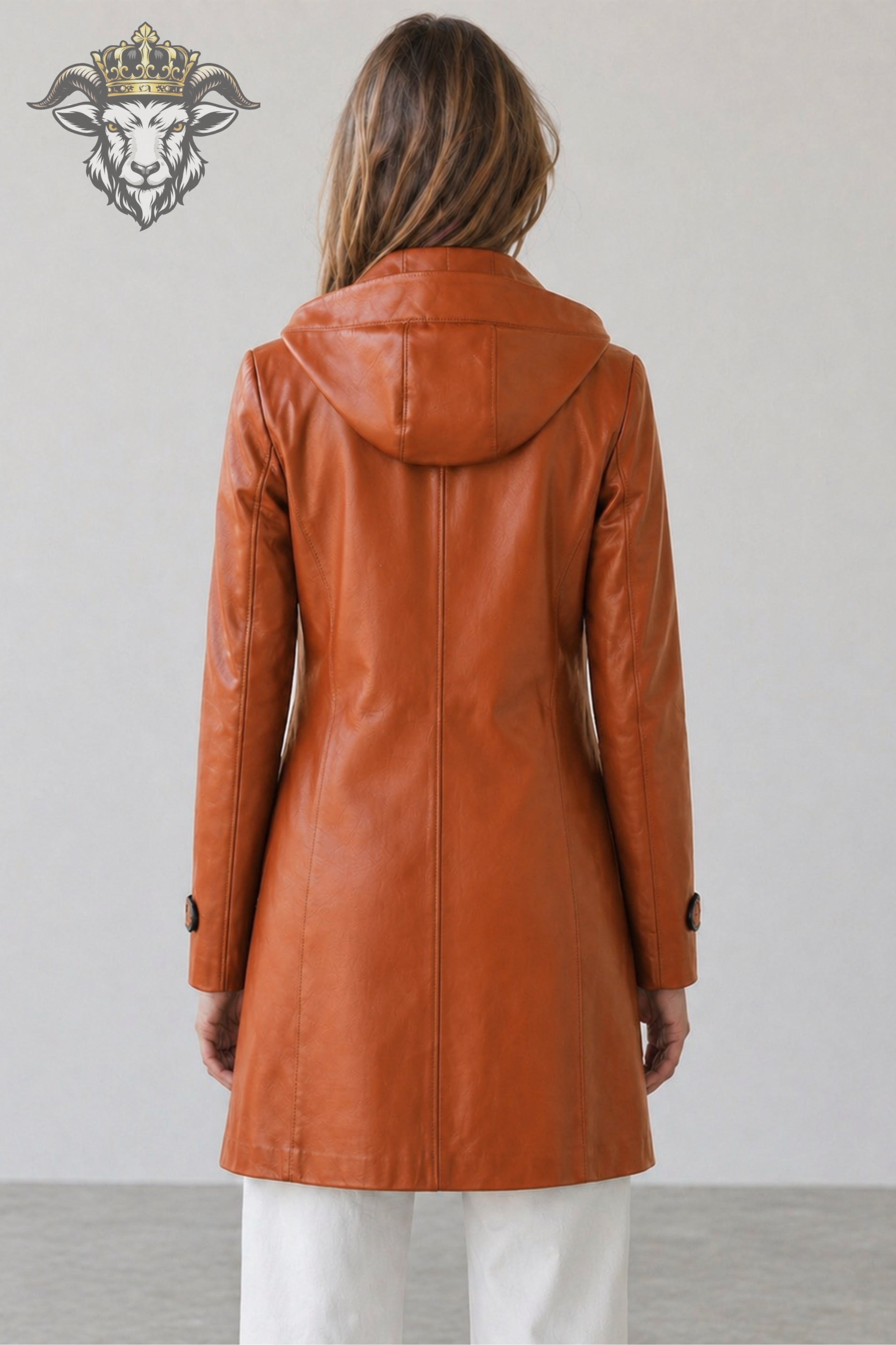 Women’s Burnt Orange Real Leather Hooded Coat