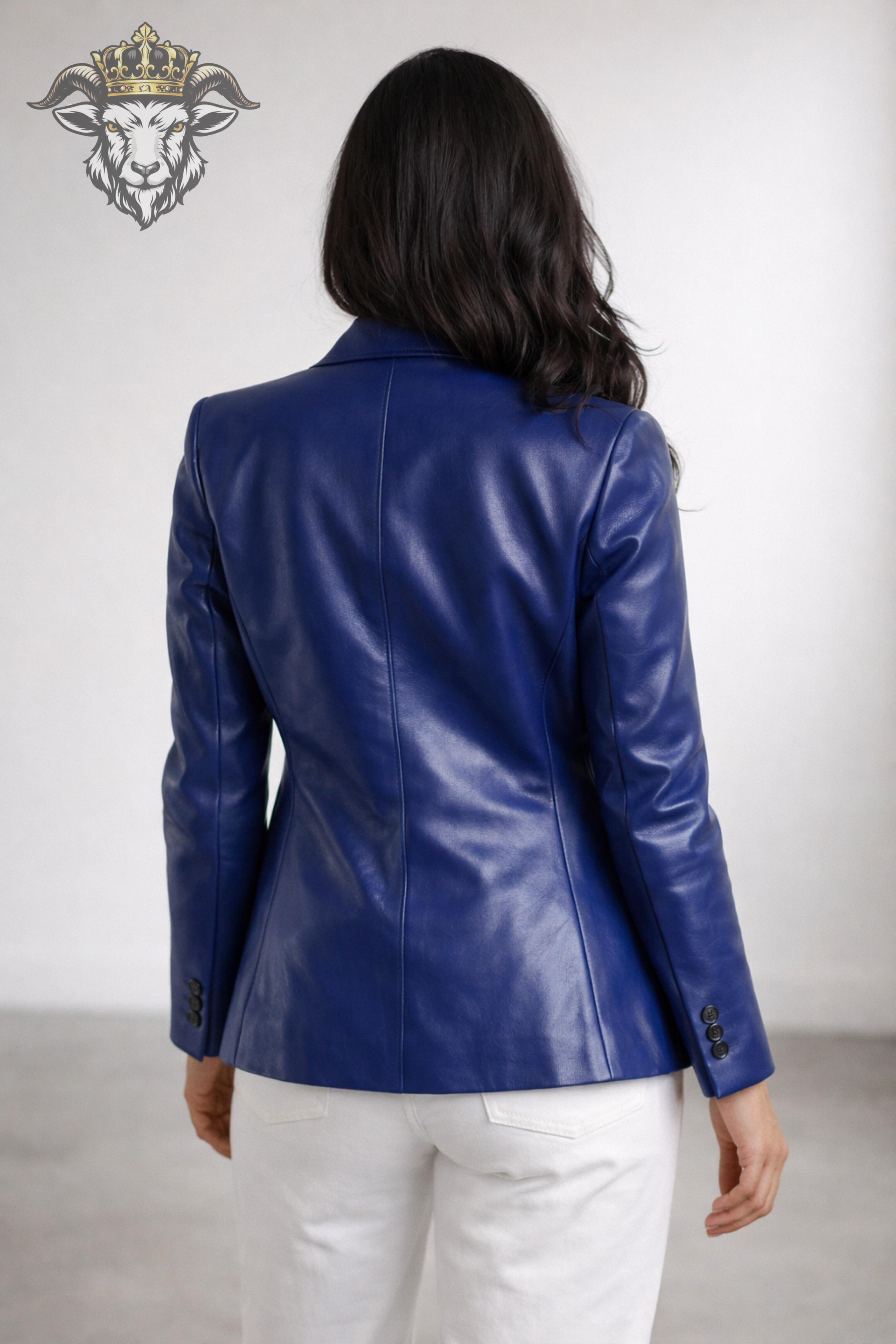 Women’s Royal Blue Real Leather Blazer – Premium Tailored Fit Jacket | Elegant Formal & Casual Outerwear