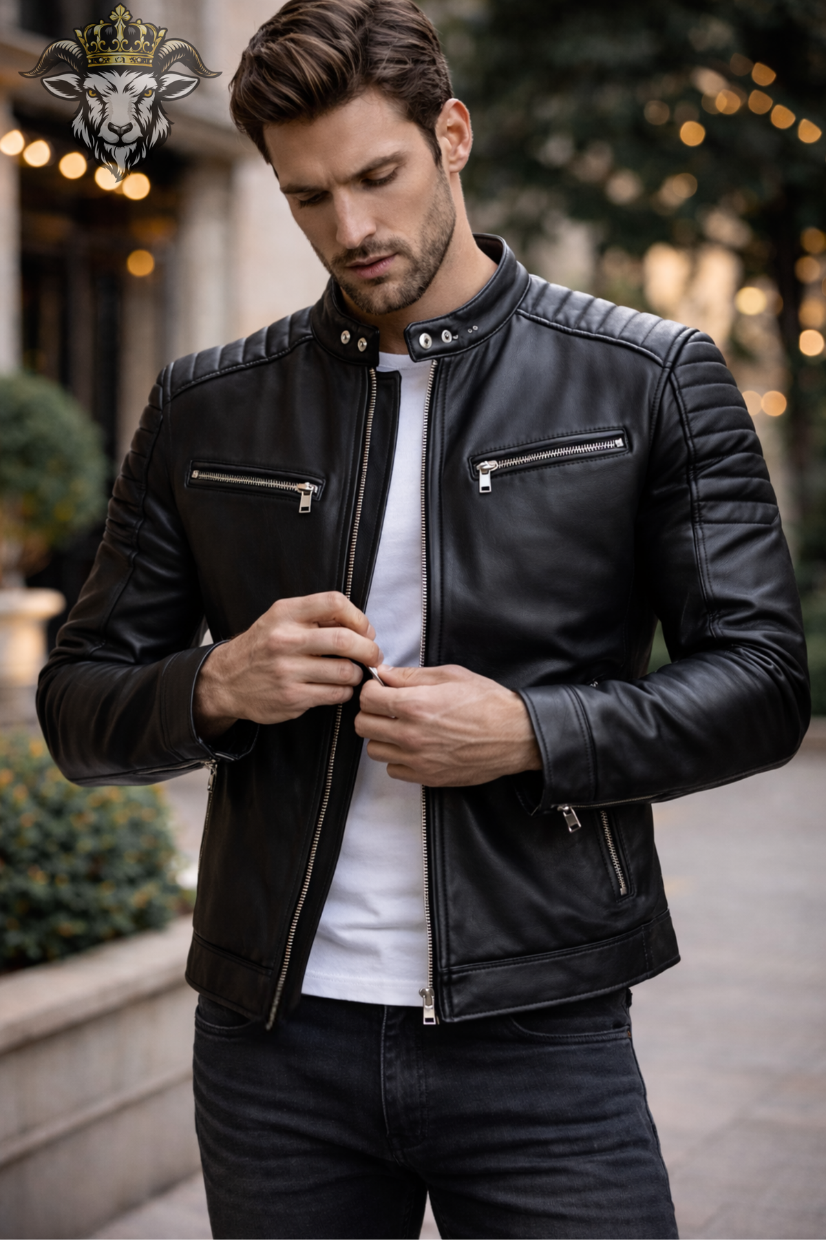 Men’s Black Real Leather Roadster Jacket, Cafe Racer Biker Jacket, Slim Fit Motorcycle Jacket, Vintage Moto Style Outerwear