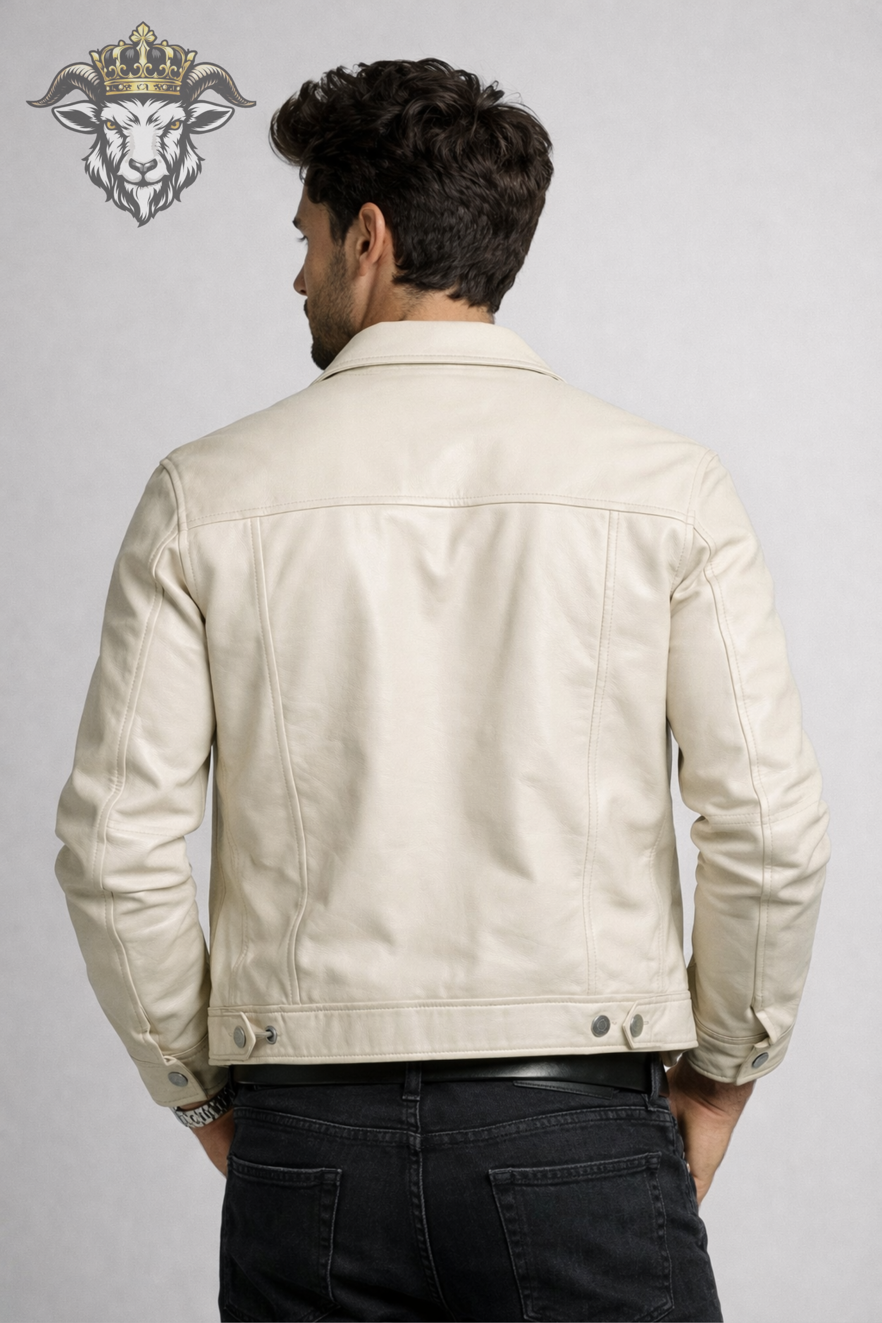 Men’s Cream Real Leather Trucker Jacket