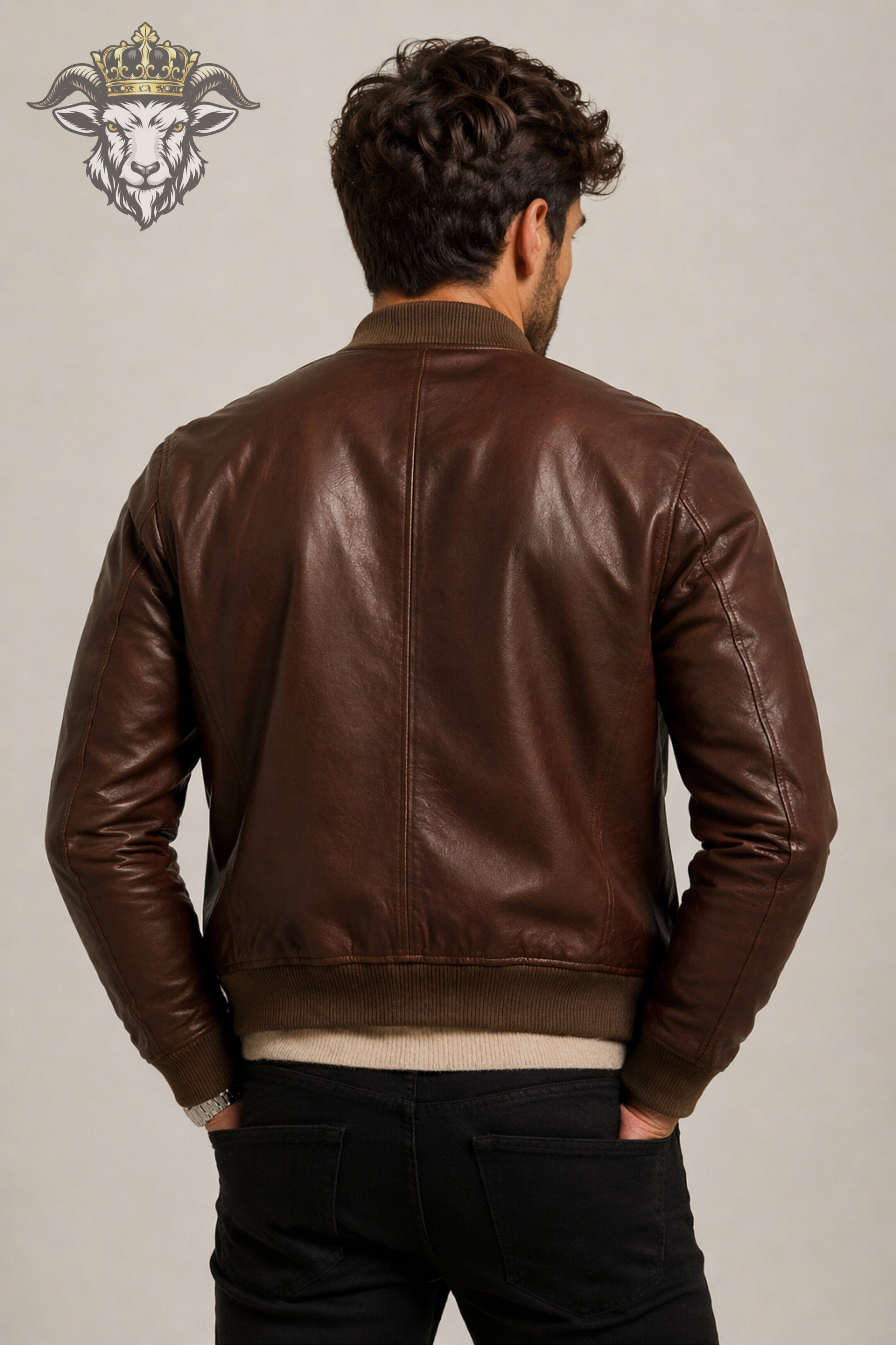 Men’s Brown Real Leather Bomber Jacket