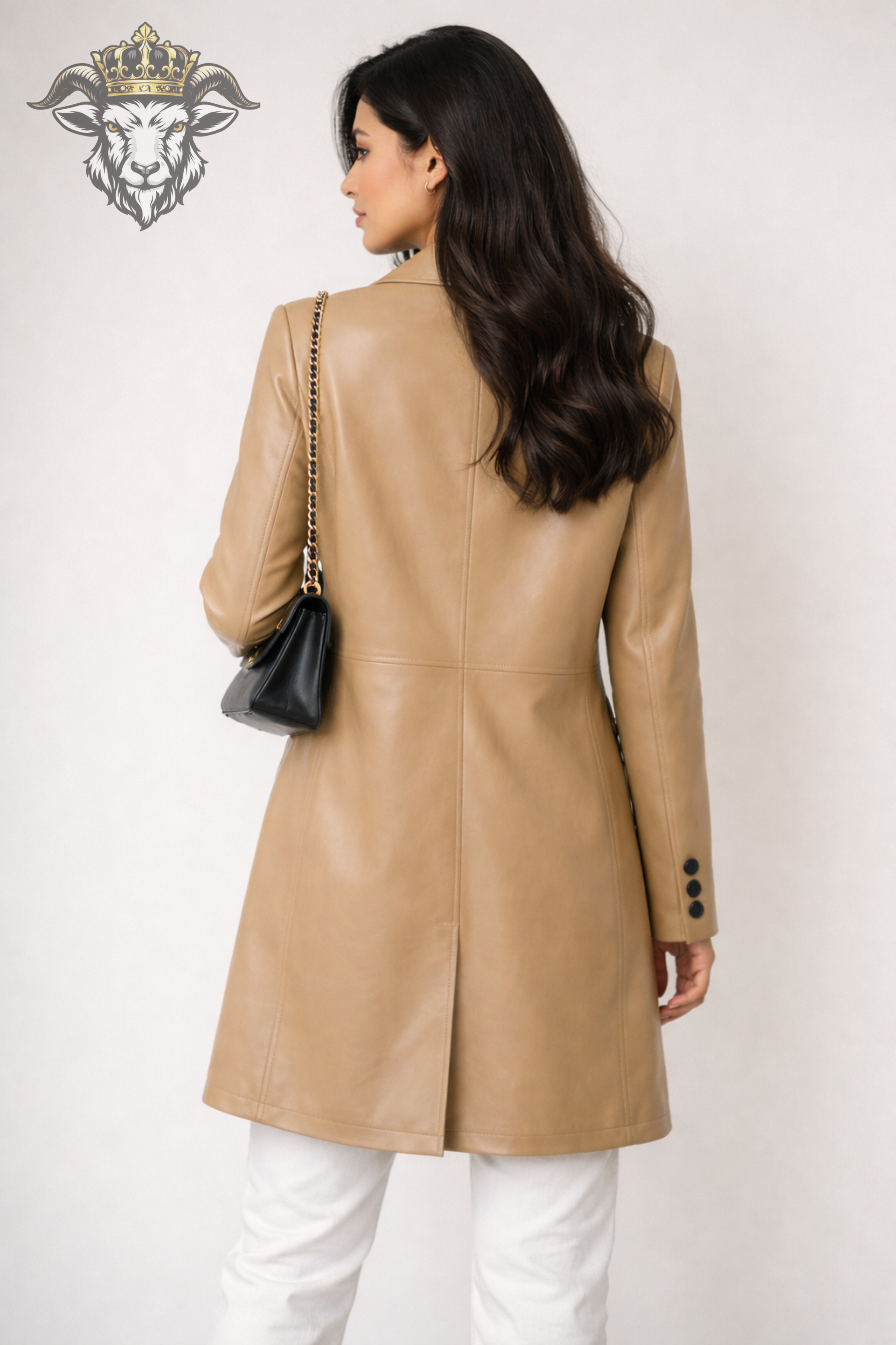 Women’s Beige Real Leather Mid-Length Coat