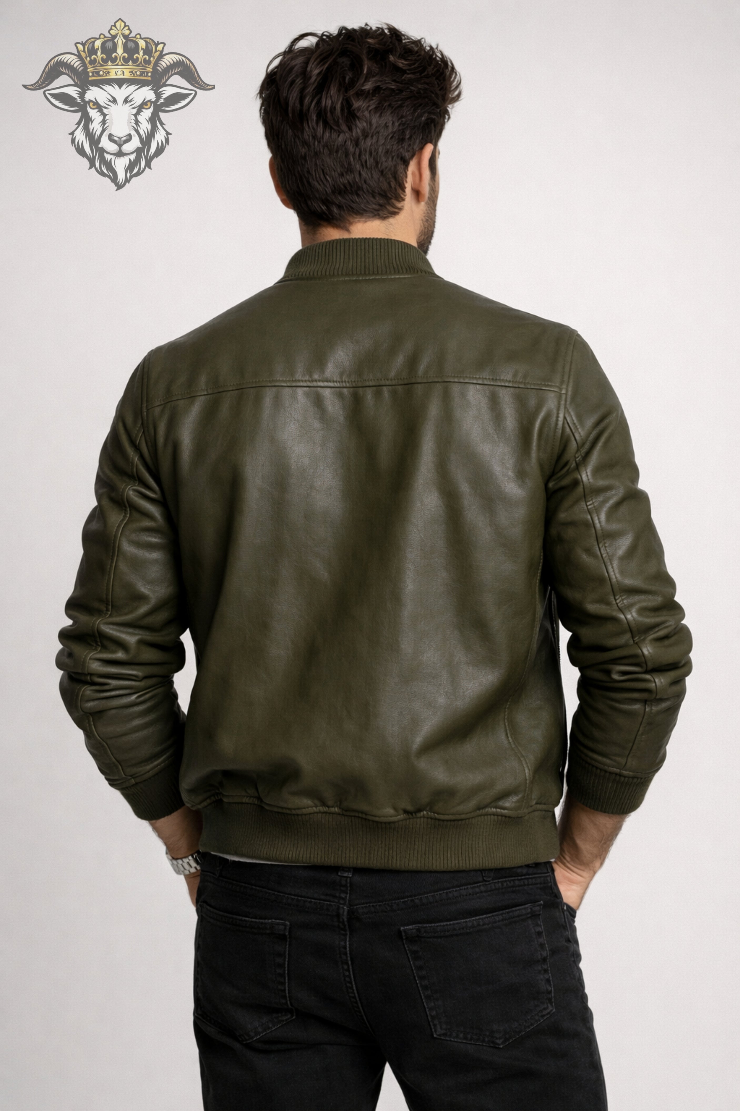 Men’s Olive Green Real Leather Bomber Jacket