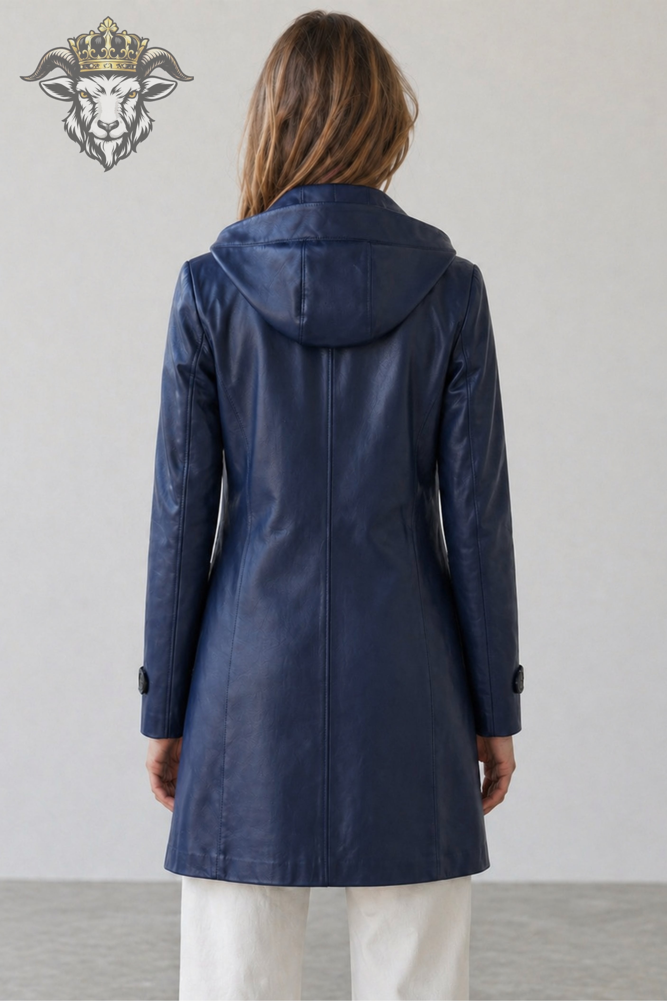 Women’s Indigo Real Leather Hooded Coat