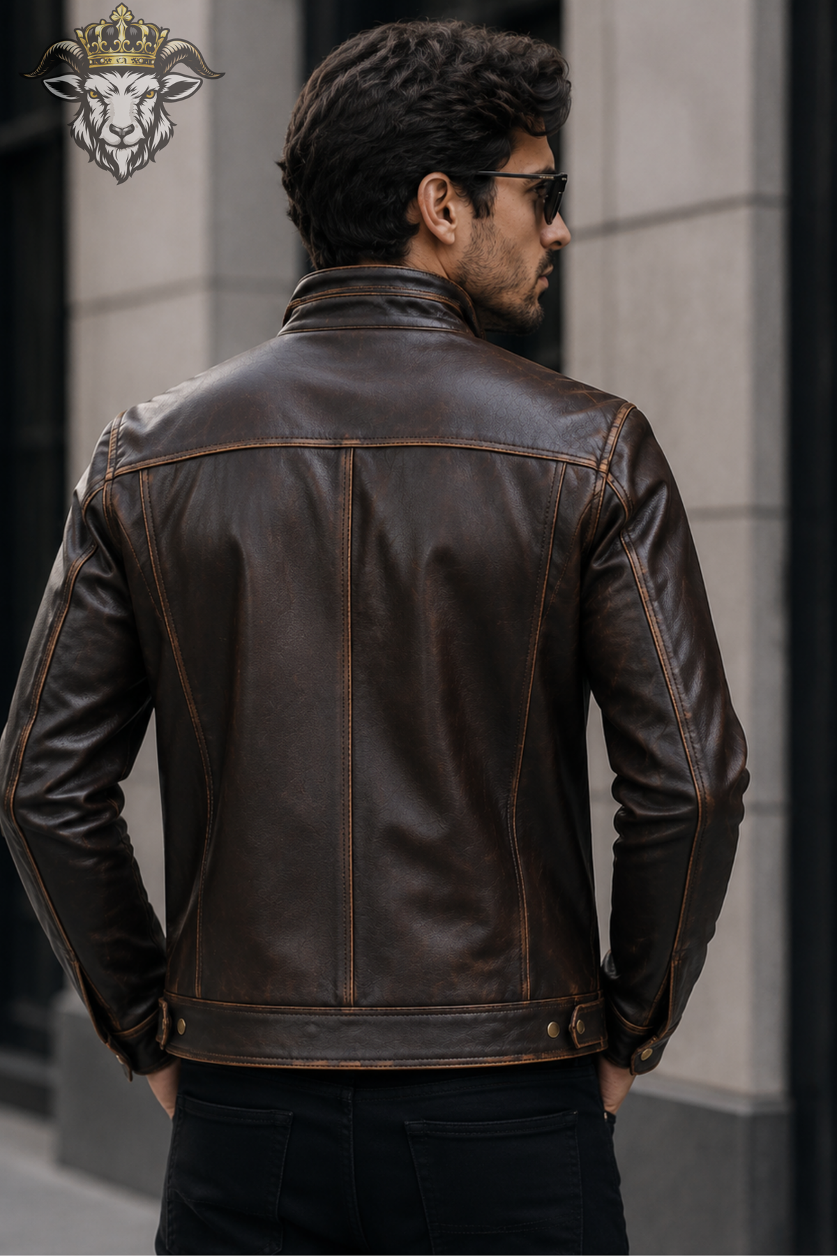 Men's Brown Real Leather Jacket – Vintage Style Biker Jacket, Stand Collar Moto Jacket, Casual Motorcycle Jacket for Men