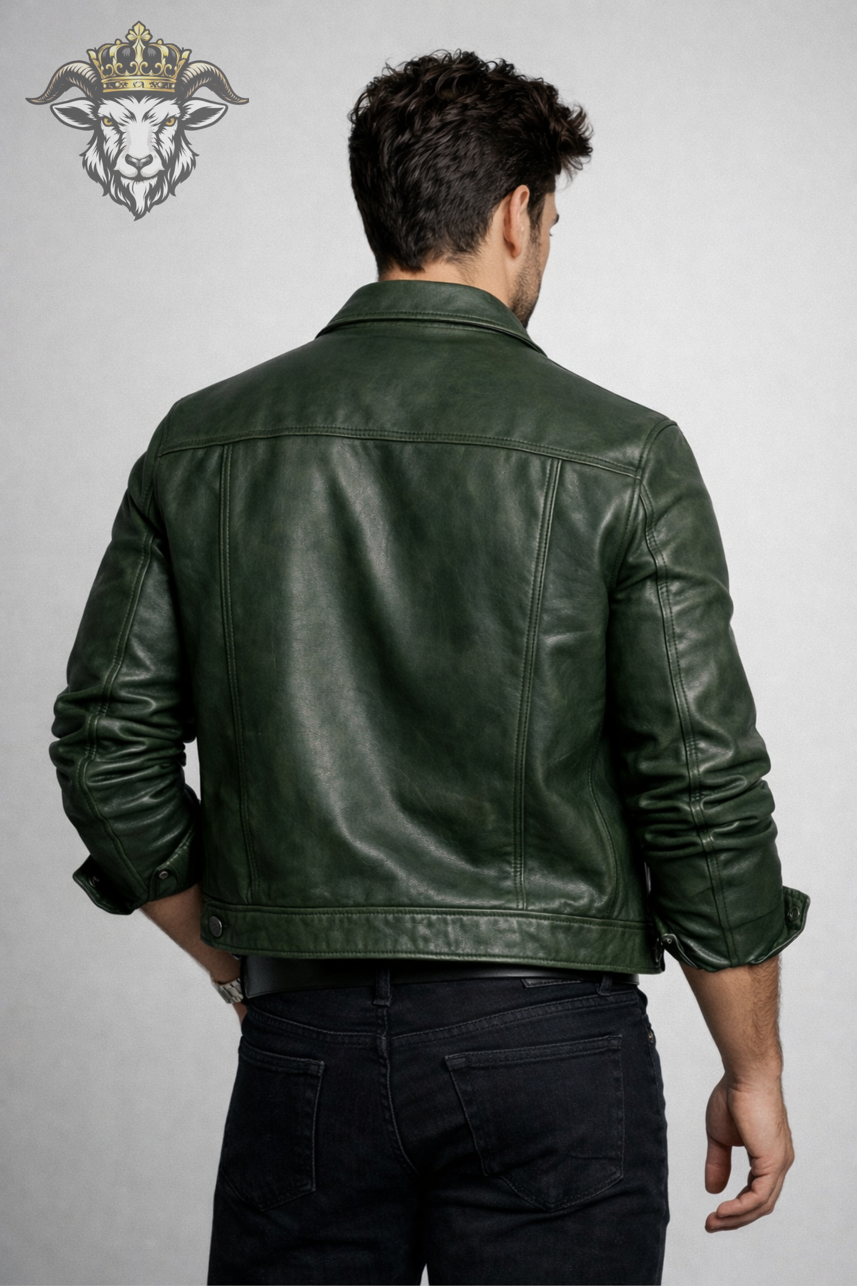 Men’s Green Real Leather Trucker Jacket