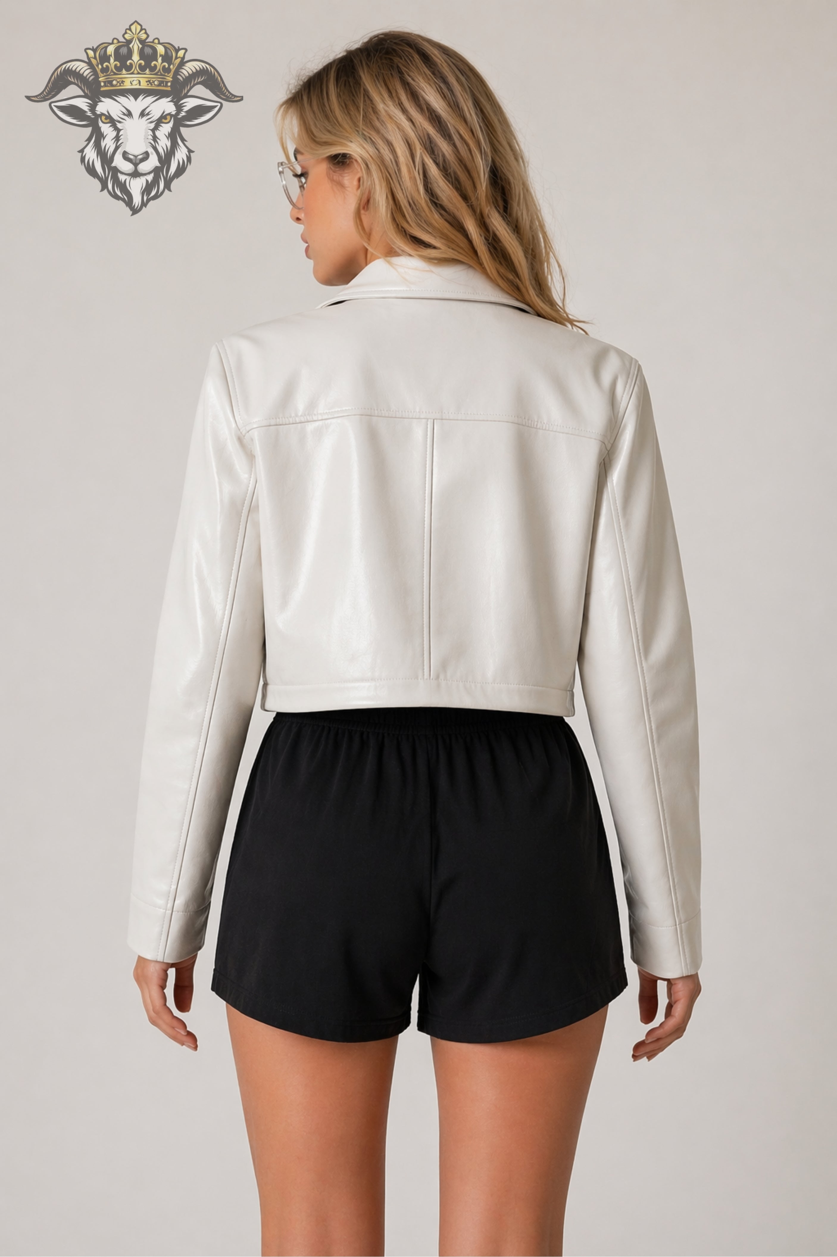 Women’s White Real Leather Cropped Jacket