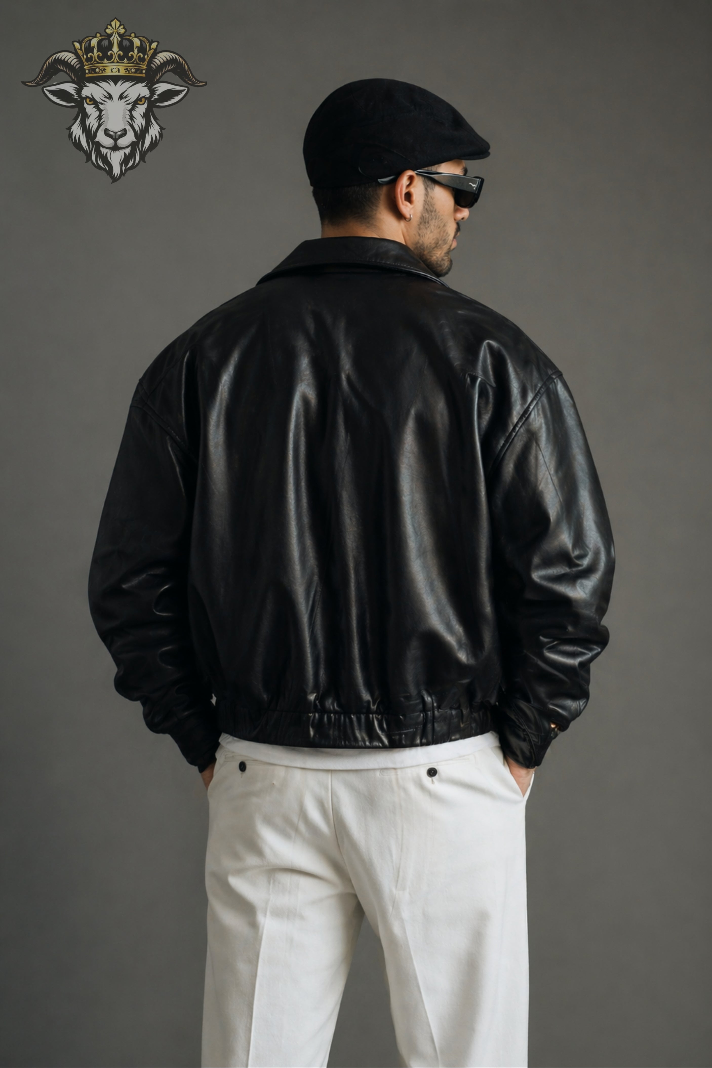 Men’s Black Oversize Real Leather Bomber Jacket