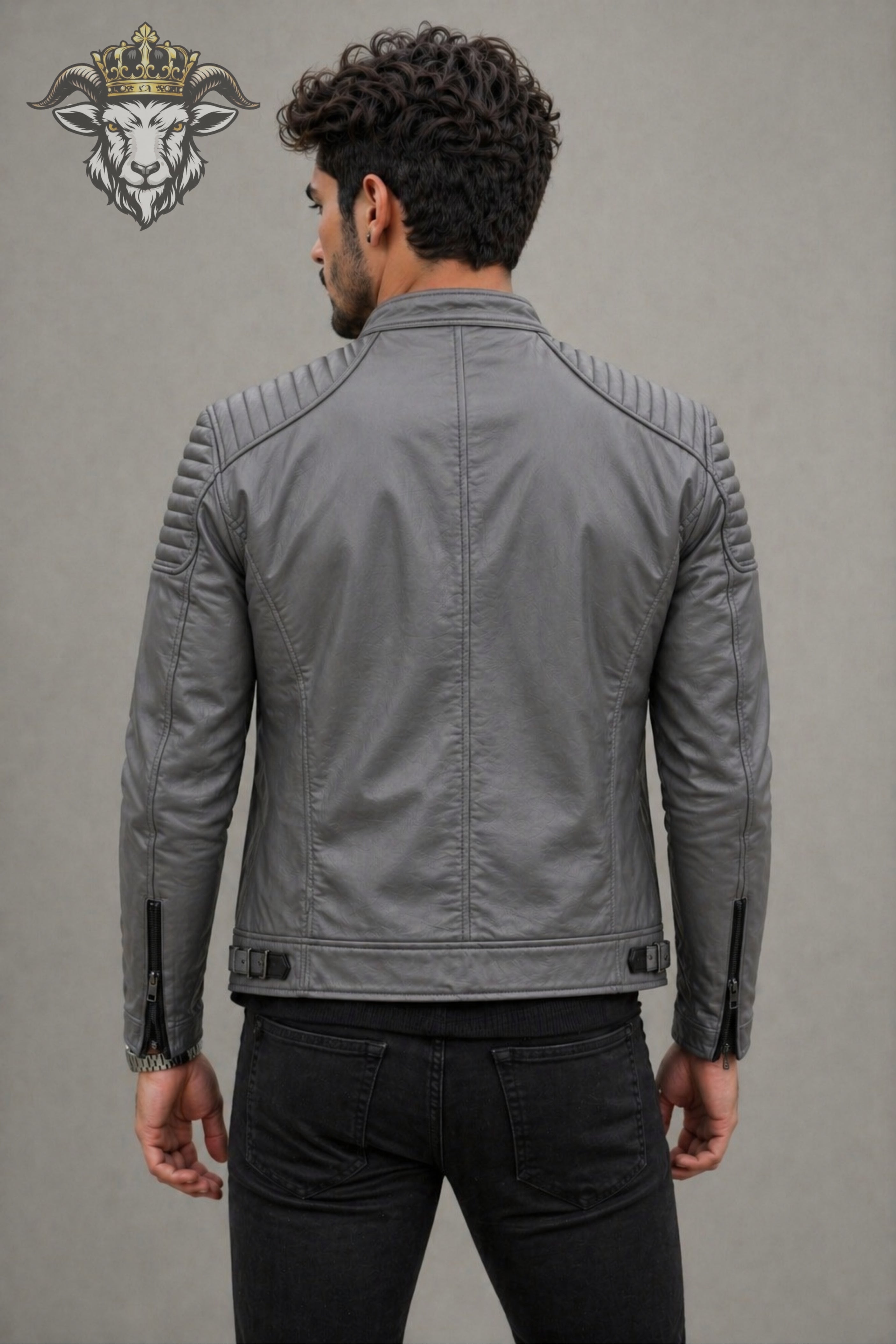 Men’s Grey Real Leather Roadster Jacket