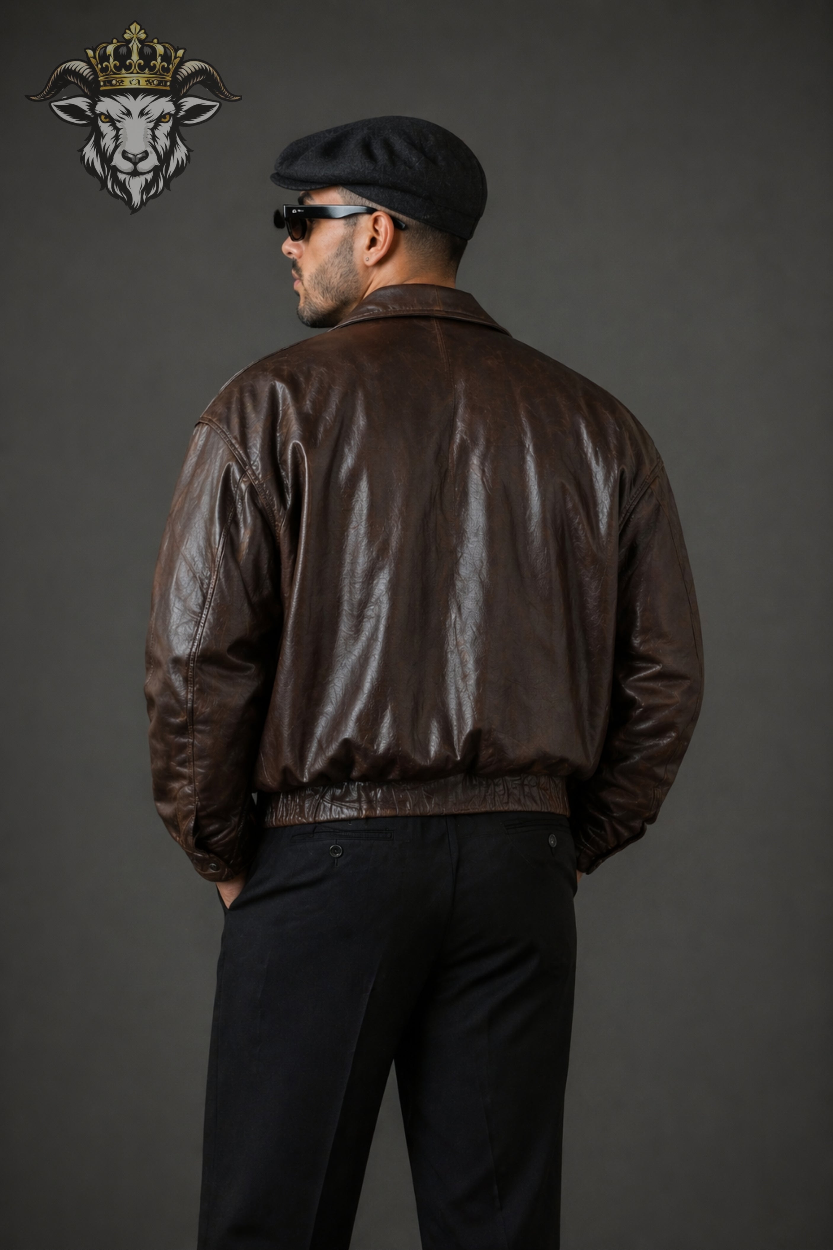 Men’s Oversize Brown Leather Bomber Jacket