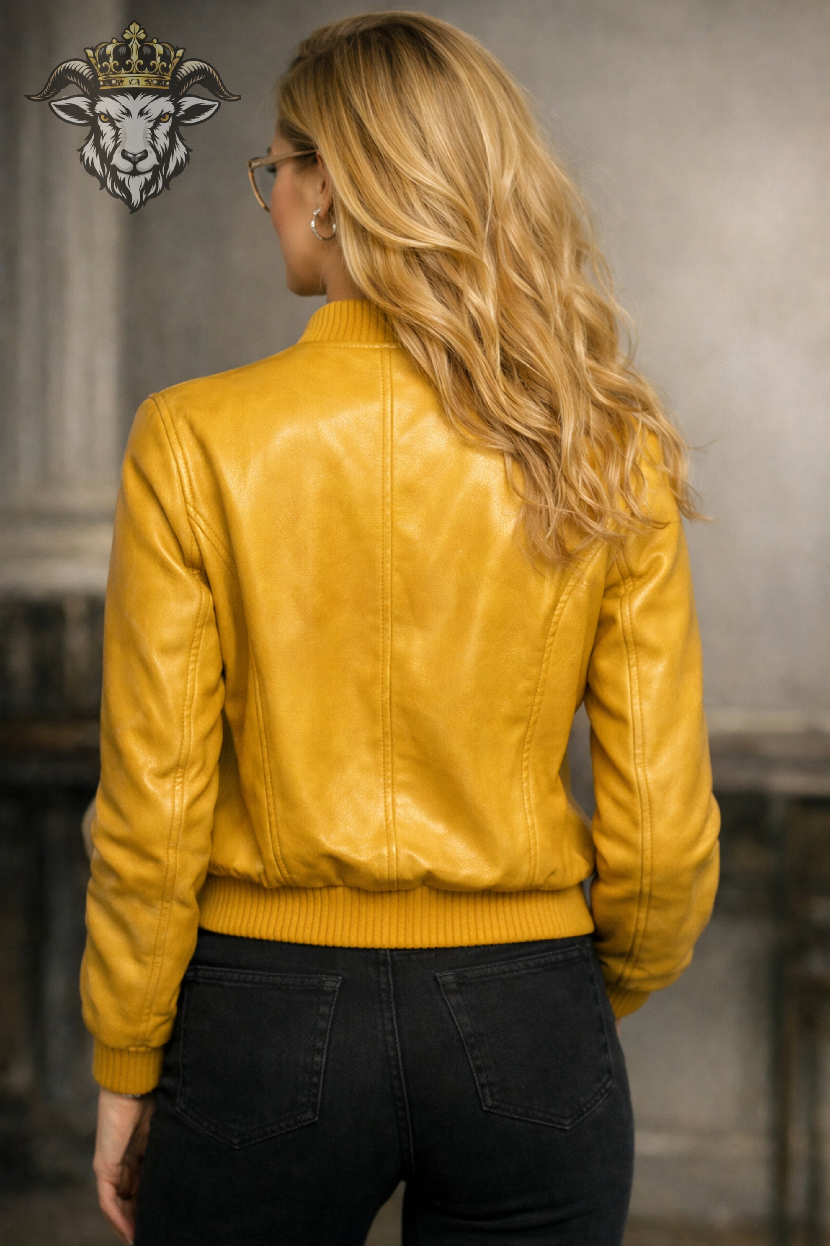 Women’s Yellow Real Leather Bomber Jacket
