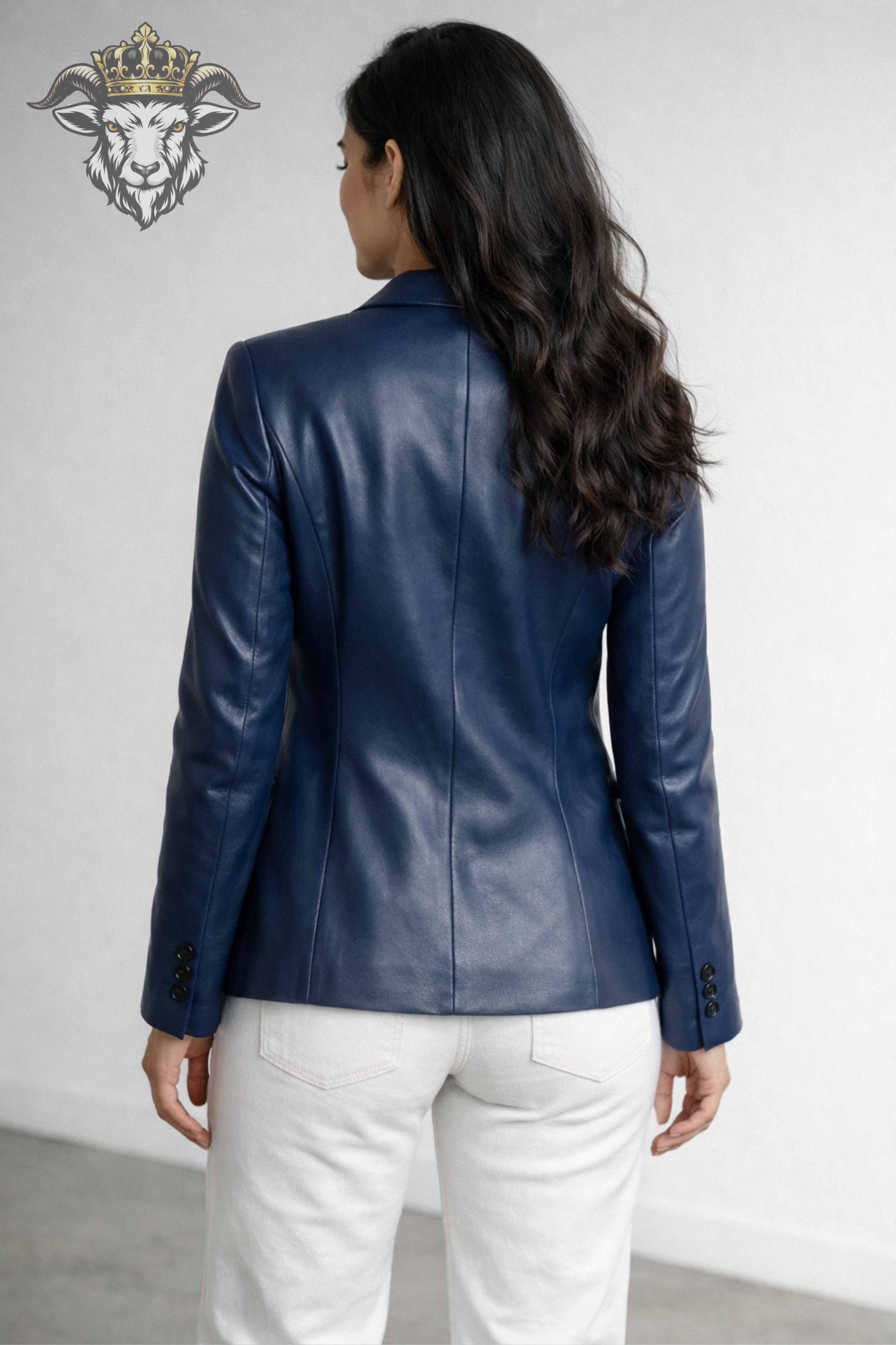 Women’s Indigo Real Leather Blazer – Tailored Fit Genuine Leather Jacket, Premium Soft Lambskin Coat, Elegant Minimalist Style