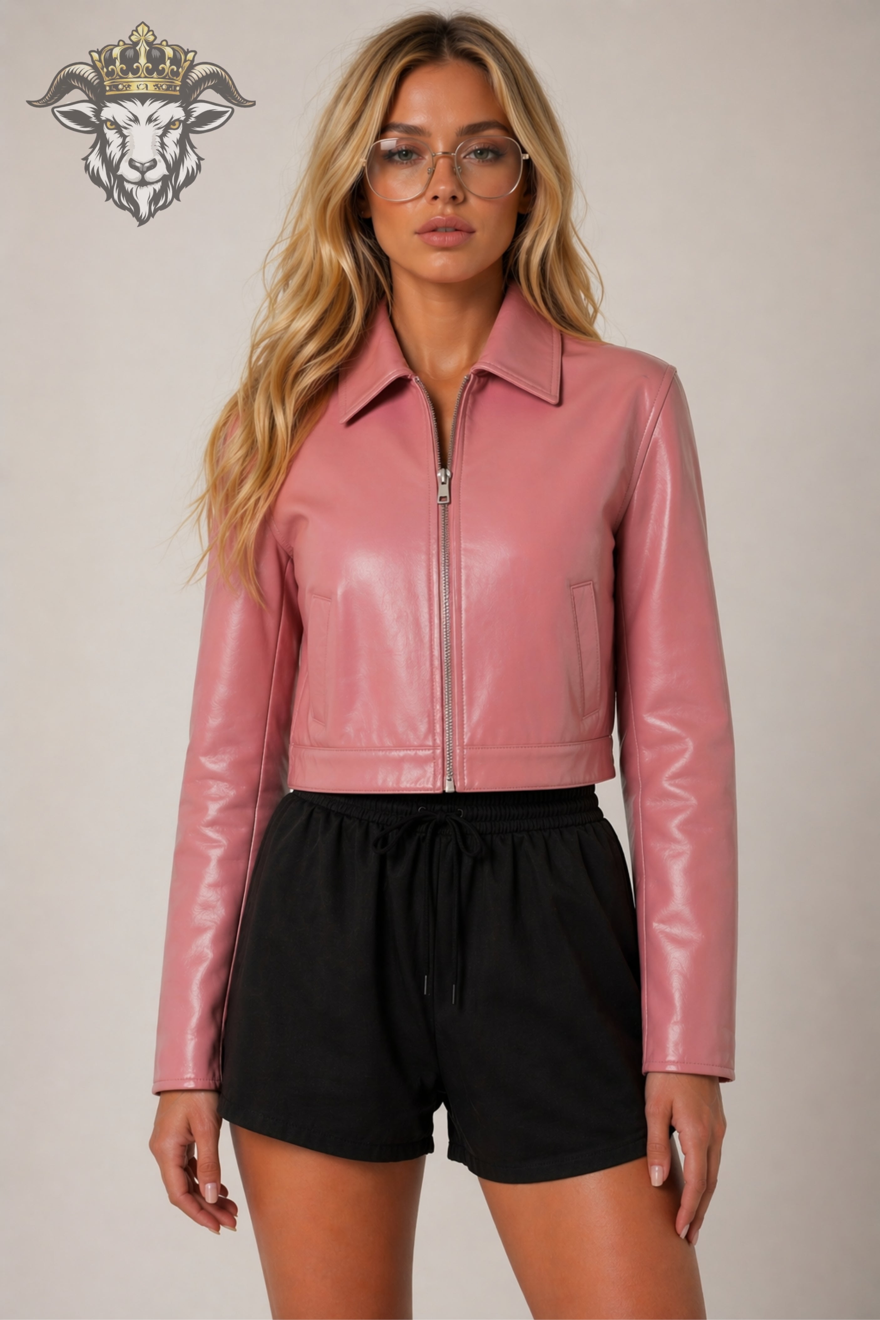 Women’s Pink Real Leather Cropped Jacket