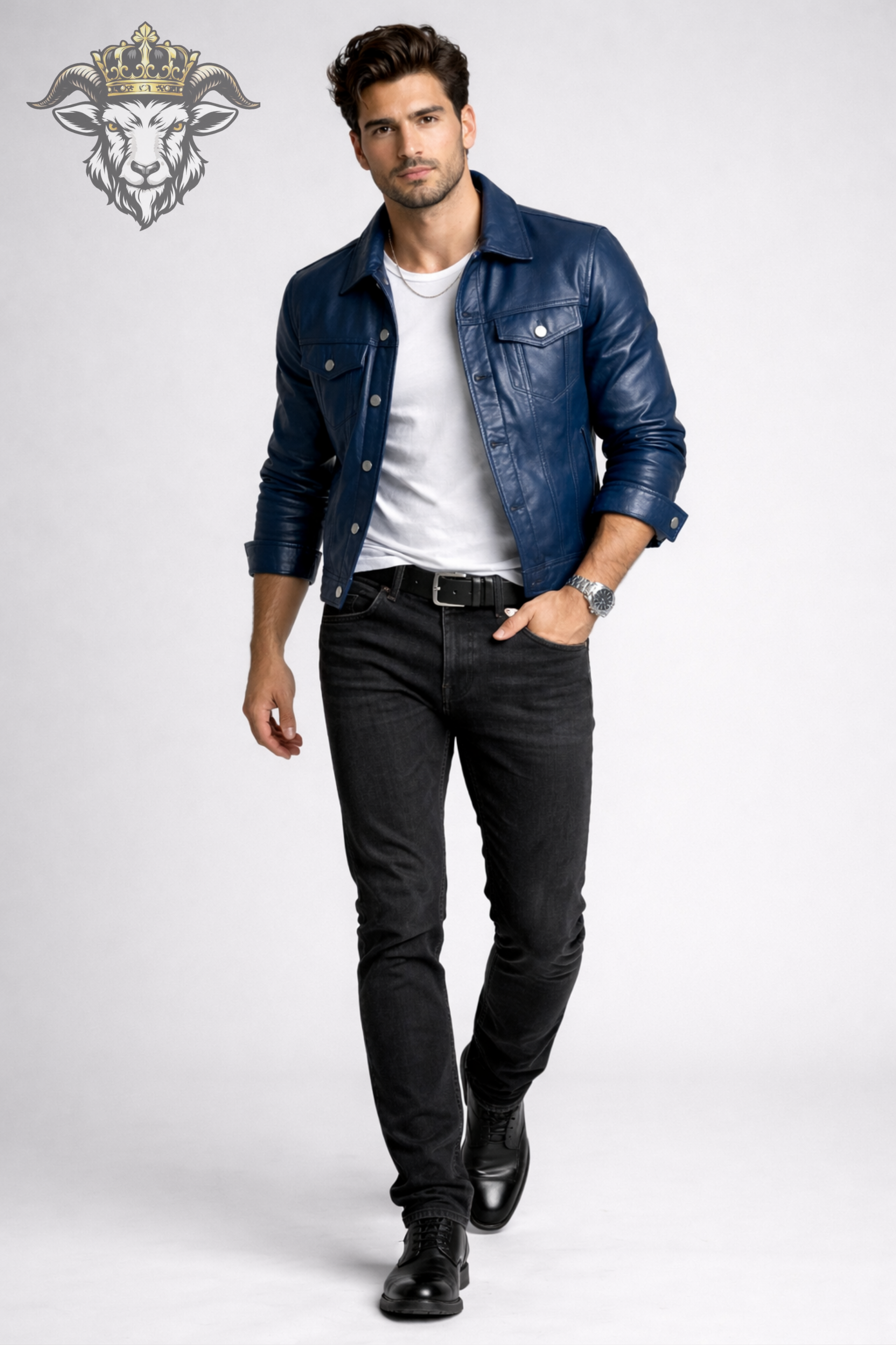 Men’s Loyal Blue Real Leather Trucker Jacket