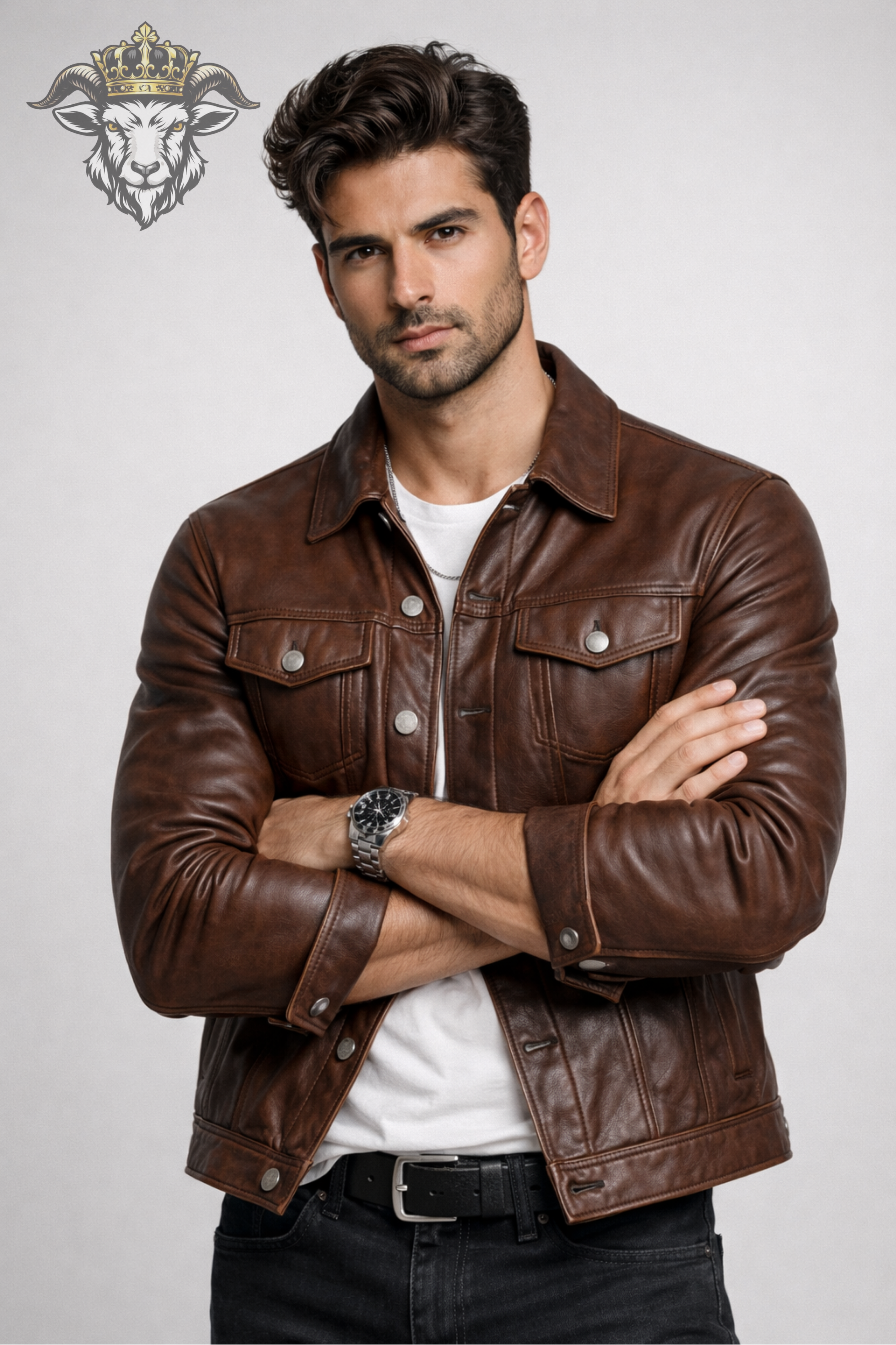 Men’s Brown Real Leather Trucker Jacket