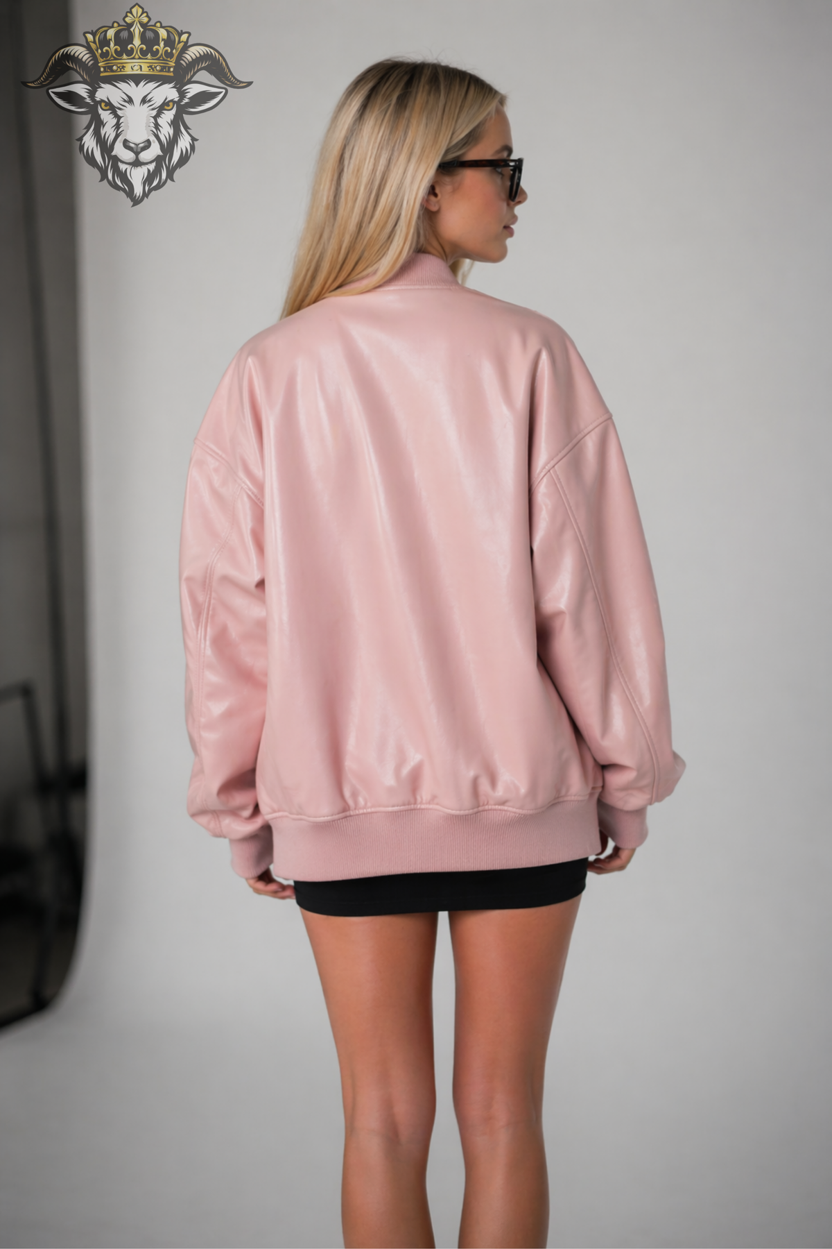 Baby Pink Faux Leather Bomber Jacket for Women, Oversized Zip Up Jacket, Relaxed Streetwear Coat, Soft Blush Pink Fashion Outerwear