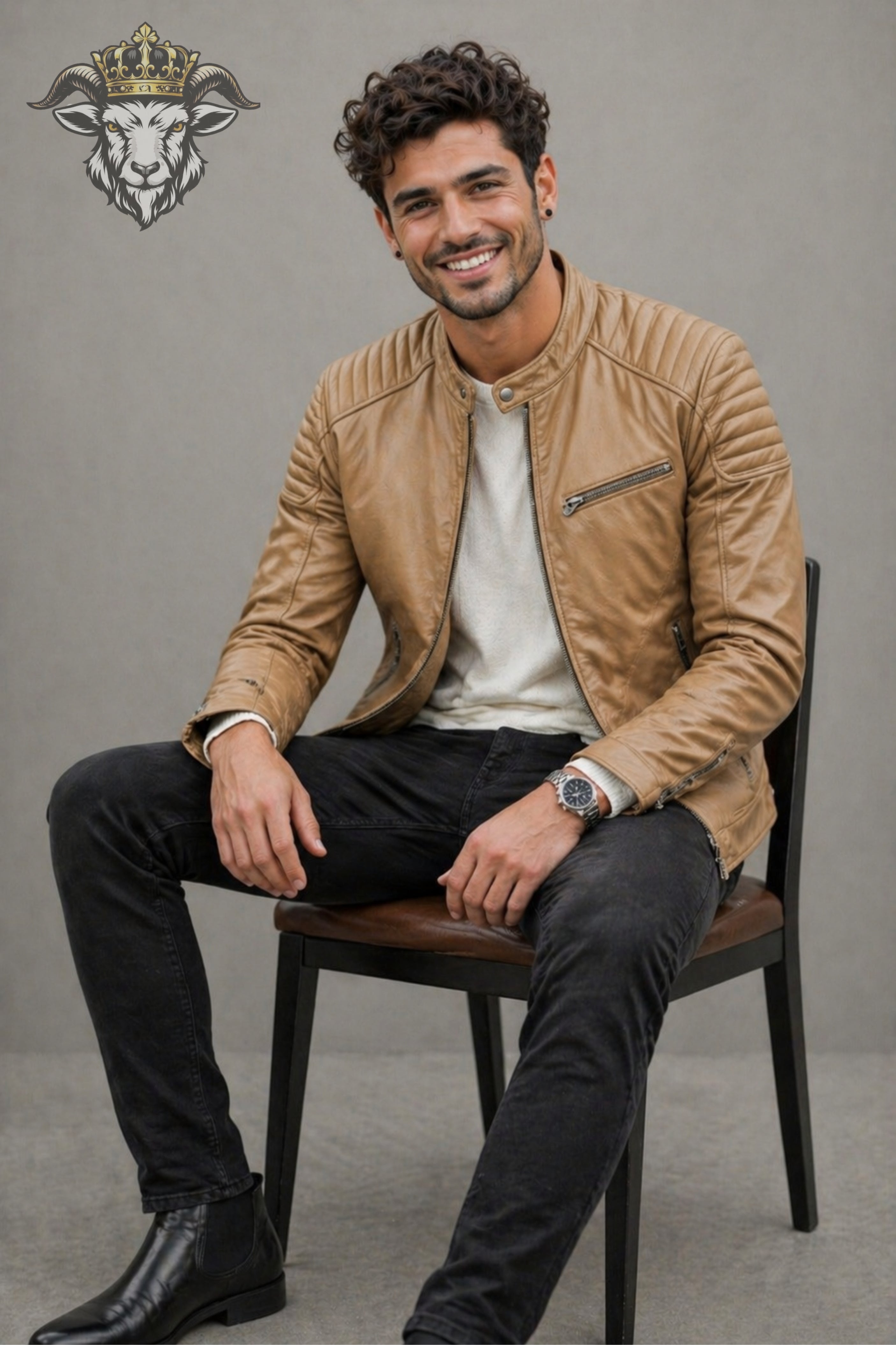 Men’s Tan Real Leather Roadster Jacket