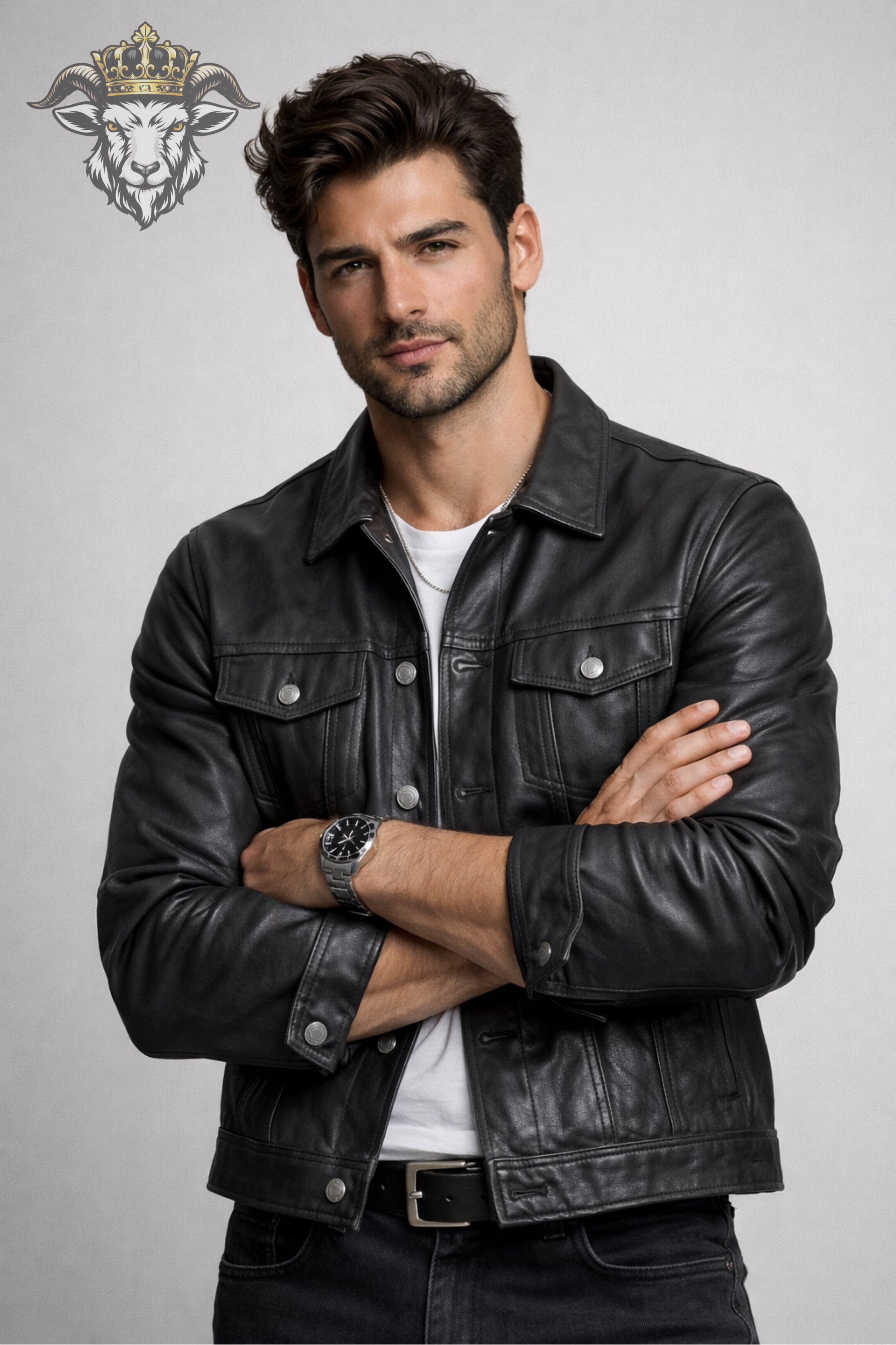 Men’s Charcoal Real Leather Trucker Jacket