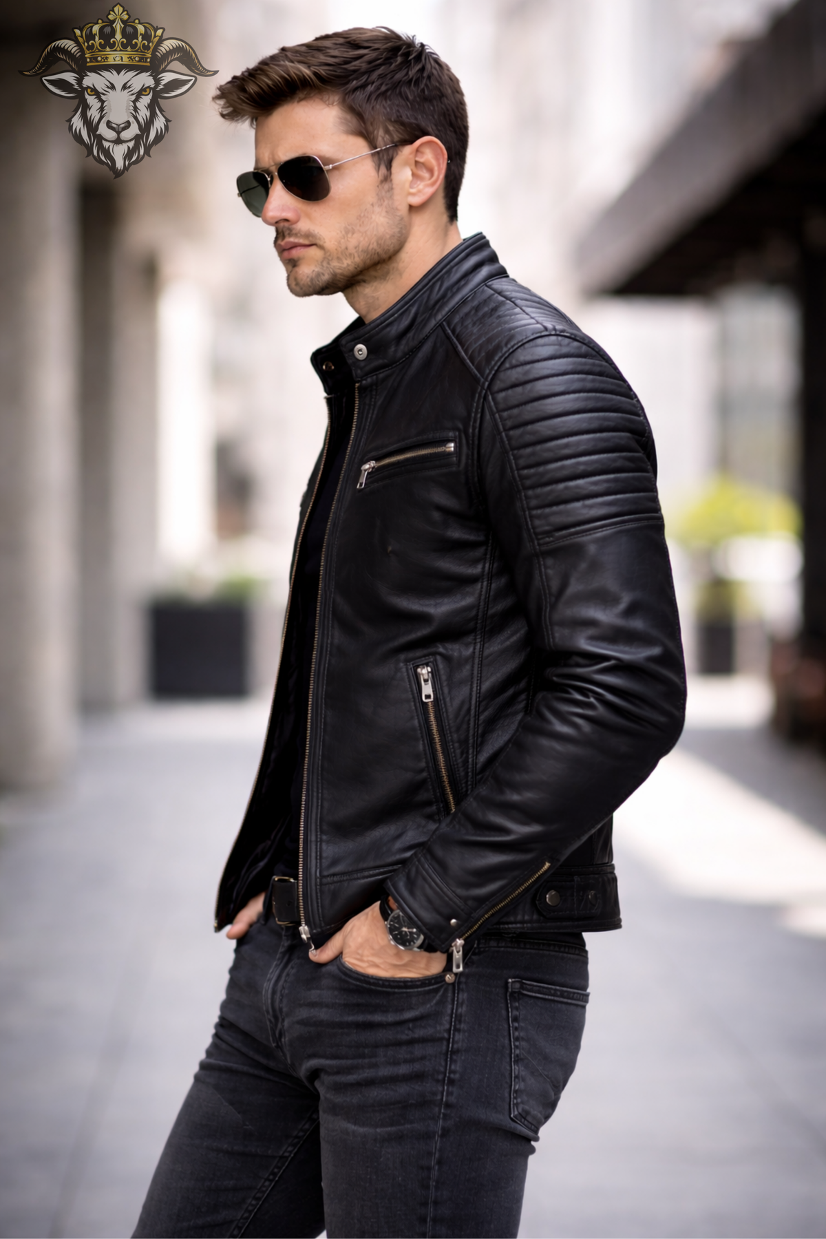 Men's Black Real Leather Biker Jacket, Premium Quilted Moto Jacket, Slim Fit Motorcycle Outerwear, Stand Collar Zip Jacket