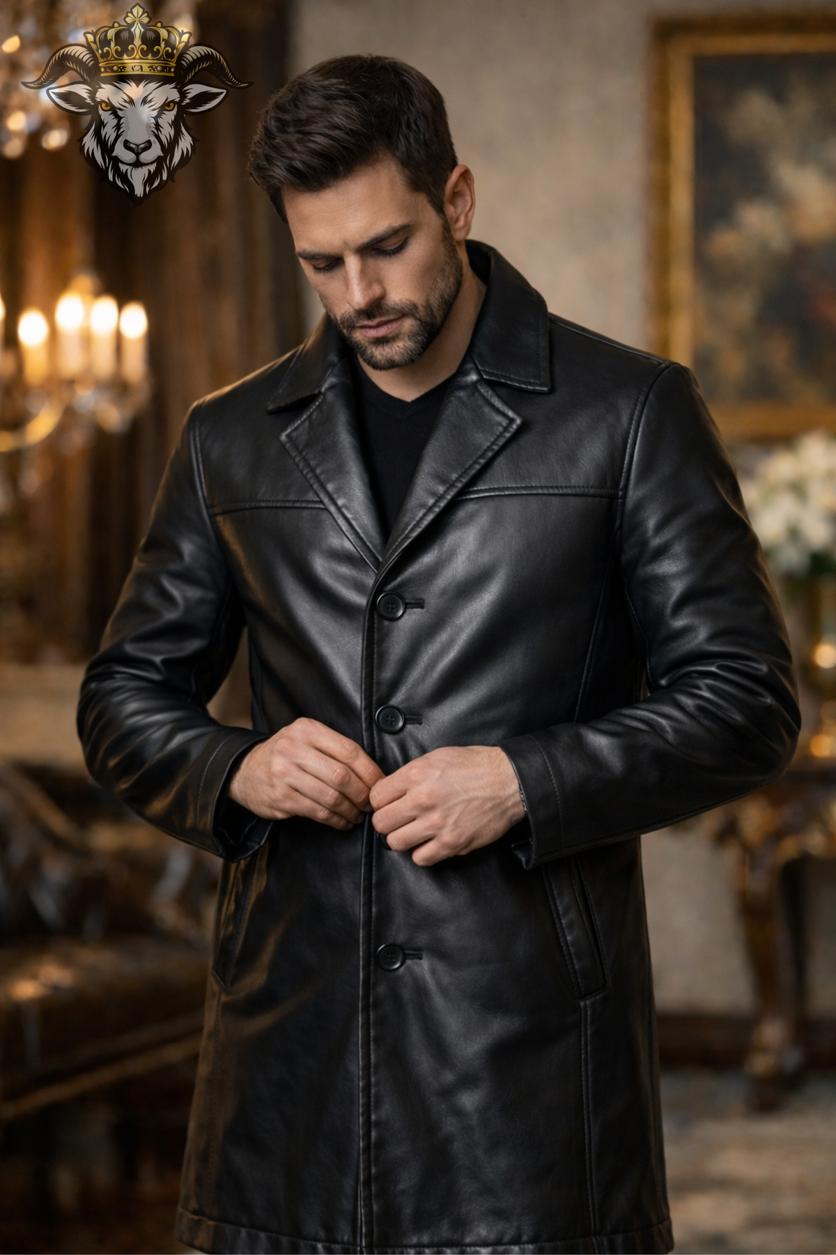 Men’s Black Real Leather Jacket, Classic Button Front Jacket, Tailored Slim Fit Leather Jacket, Luxury Casual Winter Outerwear