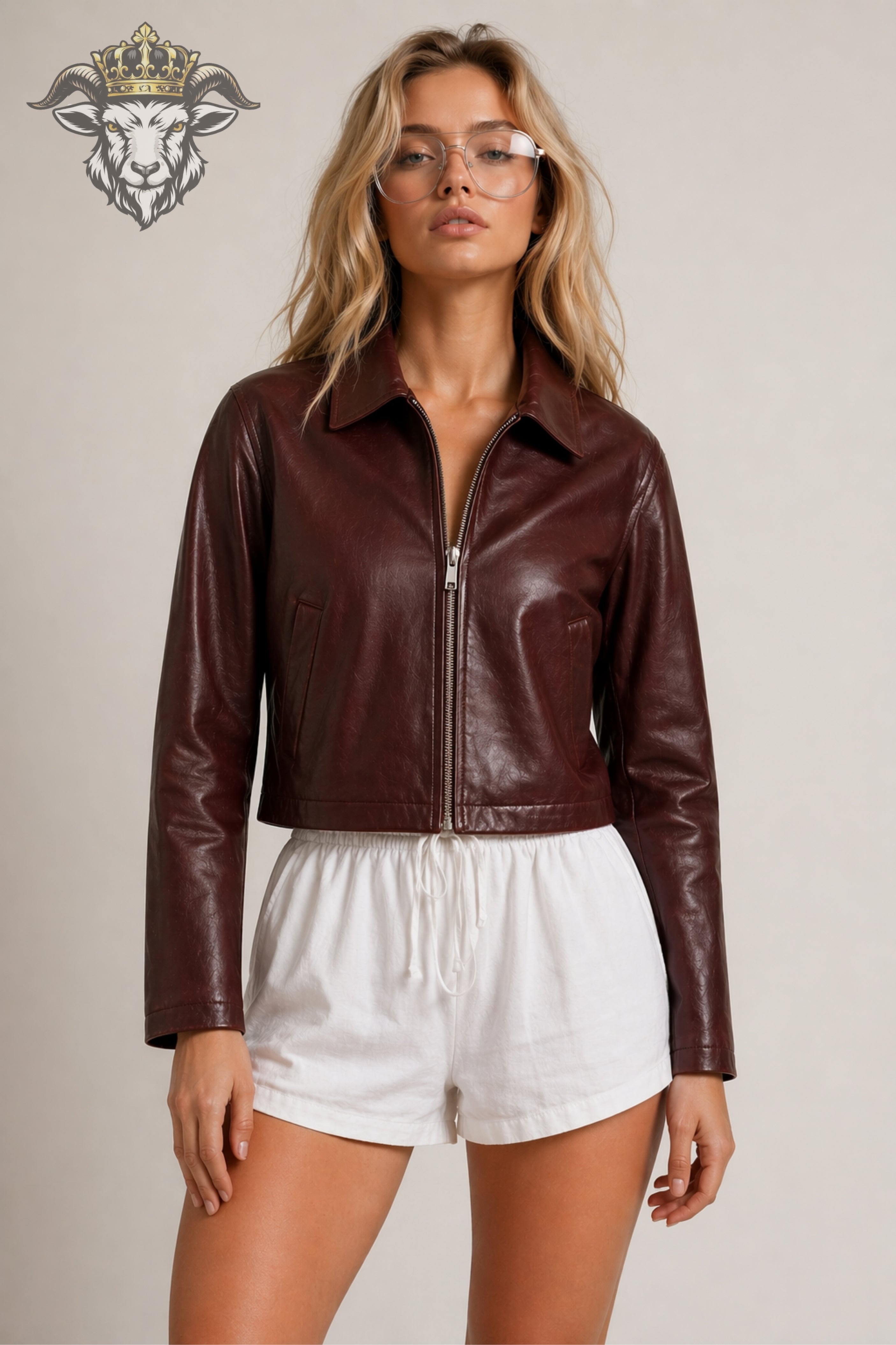 Women’s Burgundy Real Leather Cropped Jacket