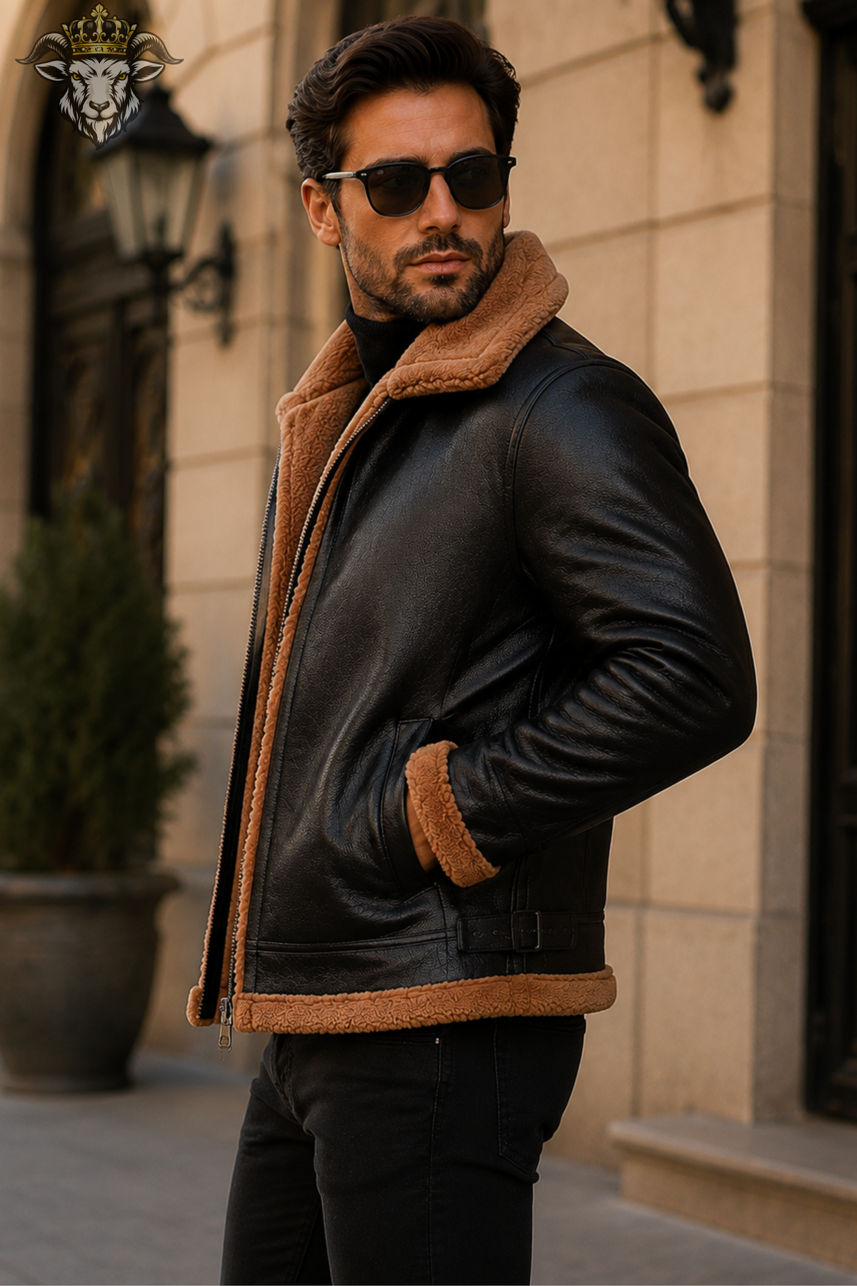 Men’s Black Shearling Leather Jacket, Genuine Leather Aviator Jacket, Faux Fur Lined Winter Bomber Coat, B3 Flight Jacket