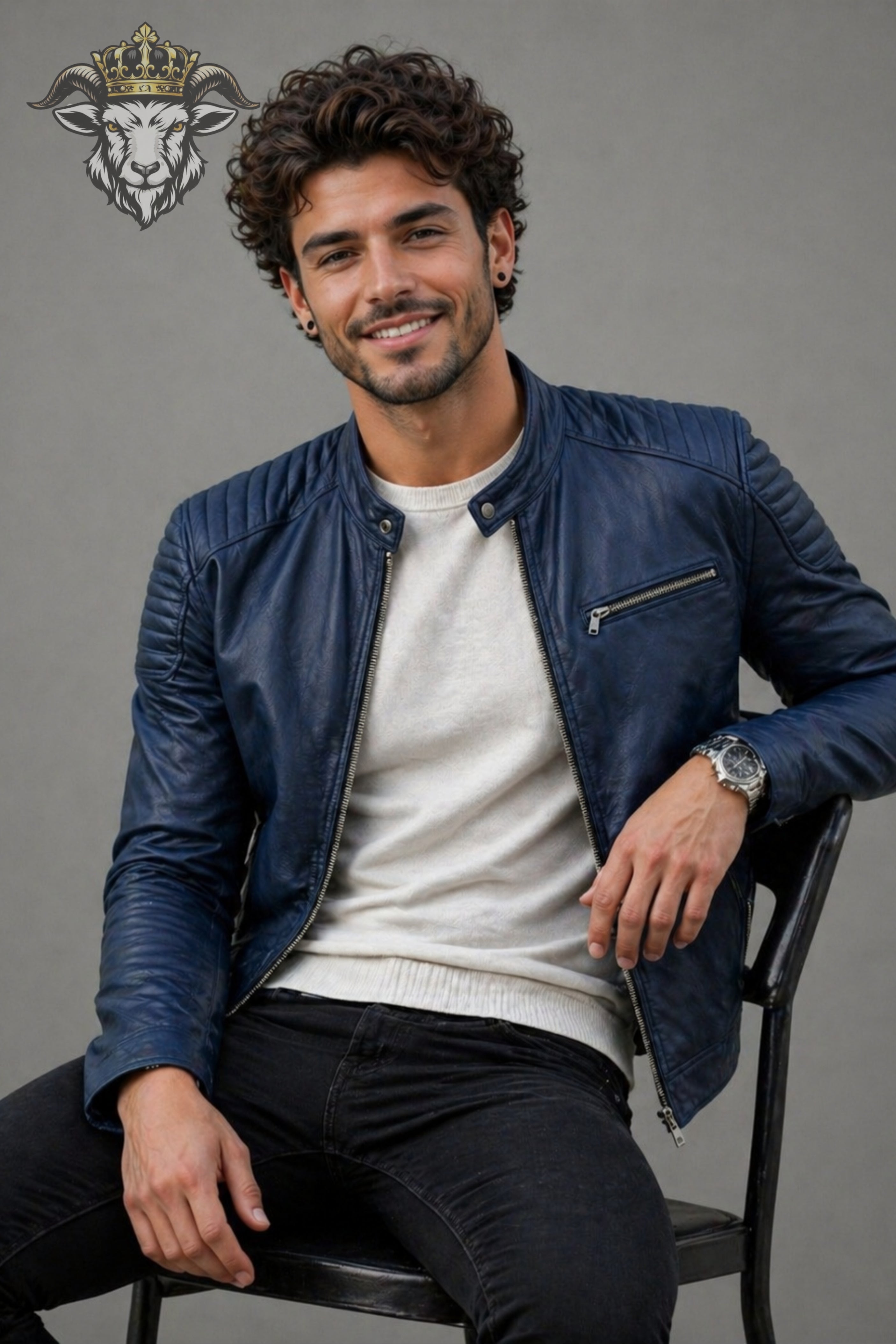 Men’s Blue Real Leather Roadster Jacket
