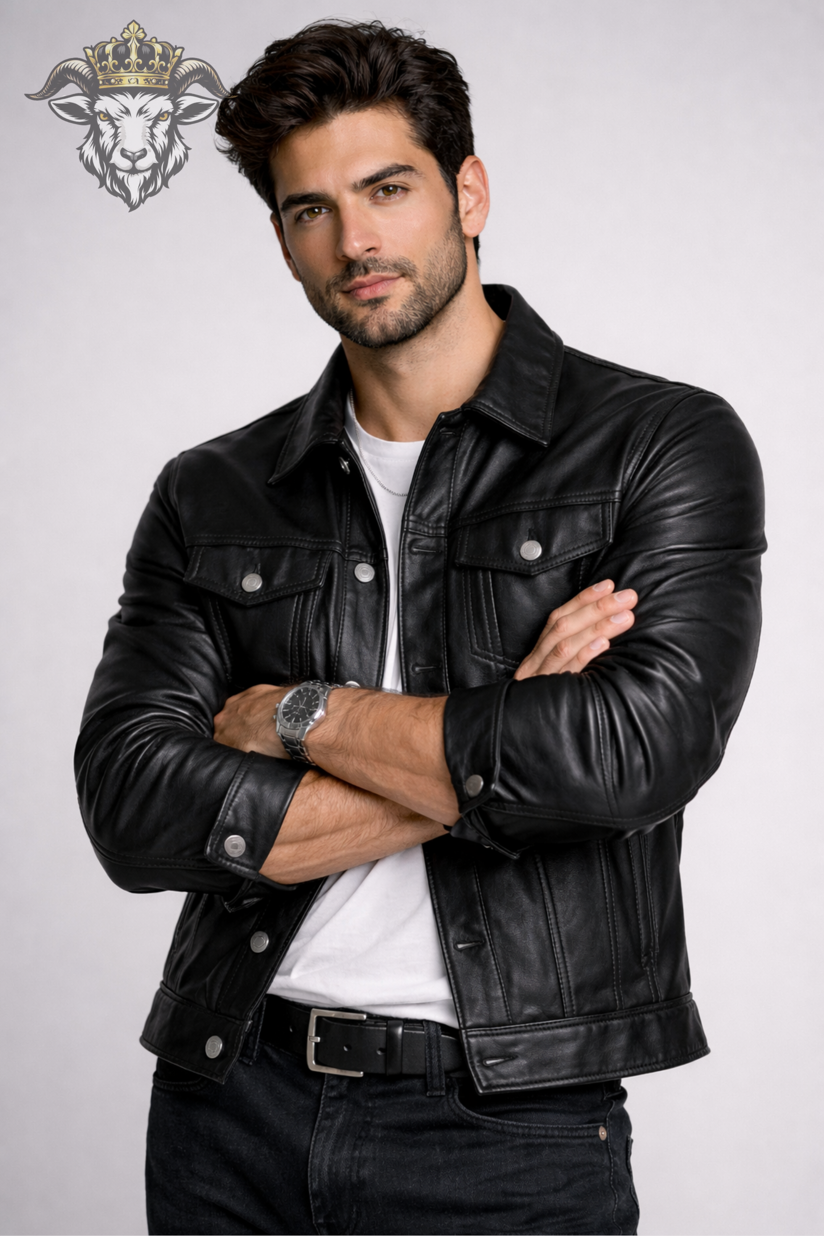 Men’s Black Real Leather Trucker Jacket
