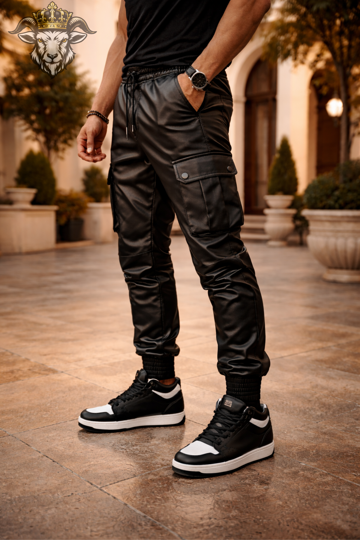 Men's Black Real Leather Cargo Jogger Pants, Stylish Leather Jogger Pants, Streetwear Leather Pants for Men, Biker Leather Joggers
