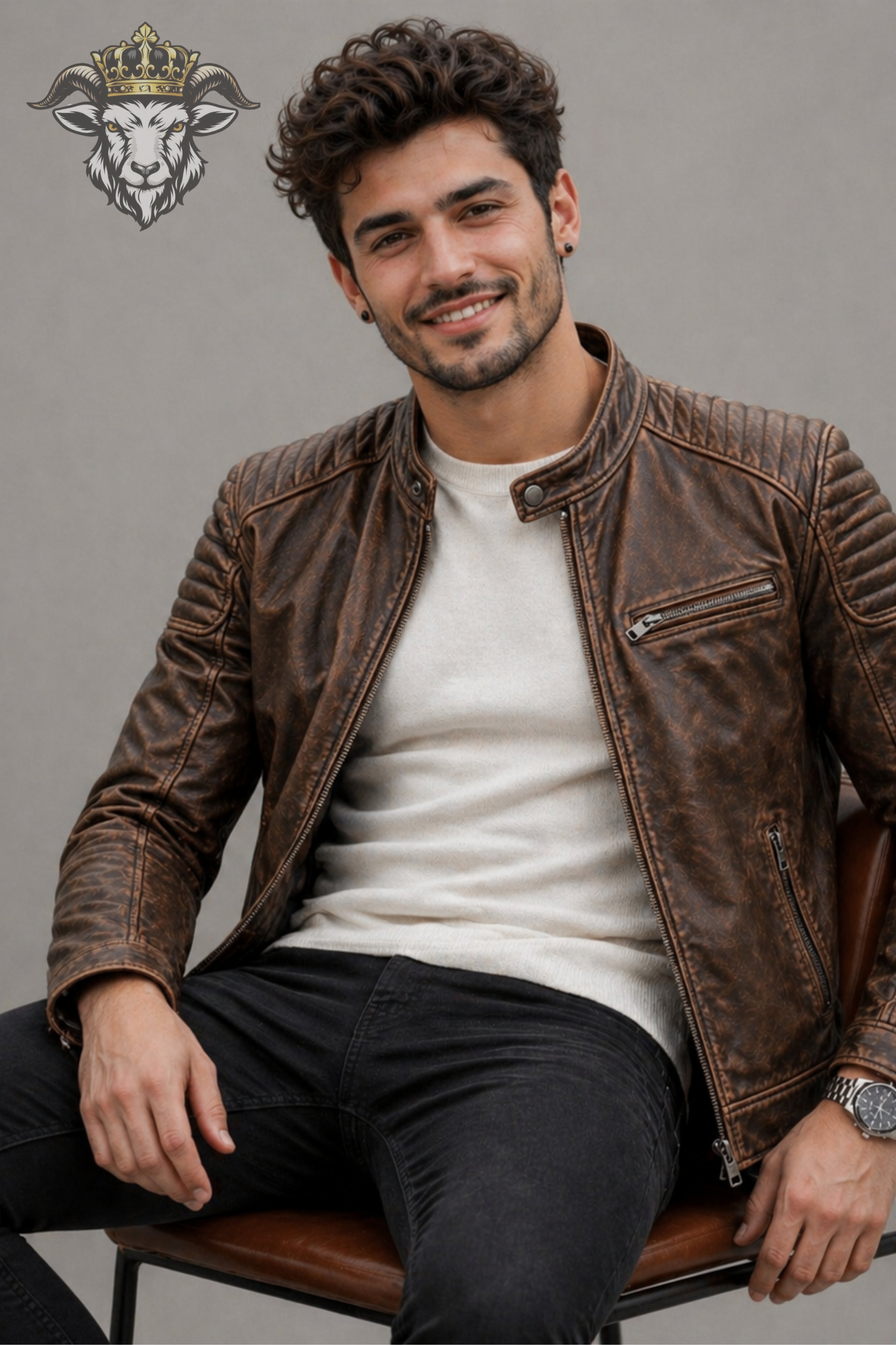 Men’s Distress Brown Real Leather Roadster Jacket