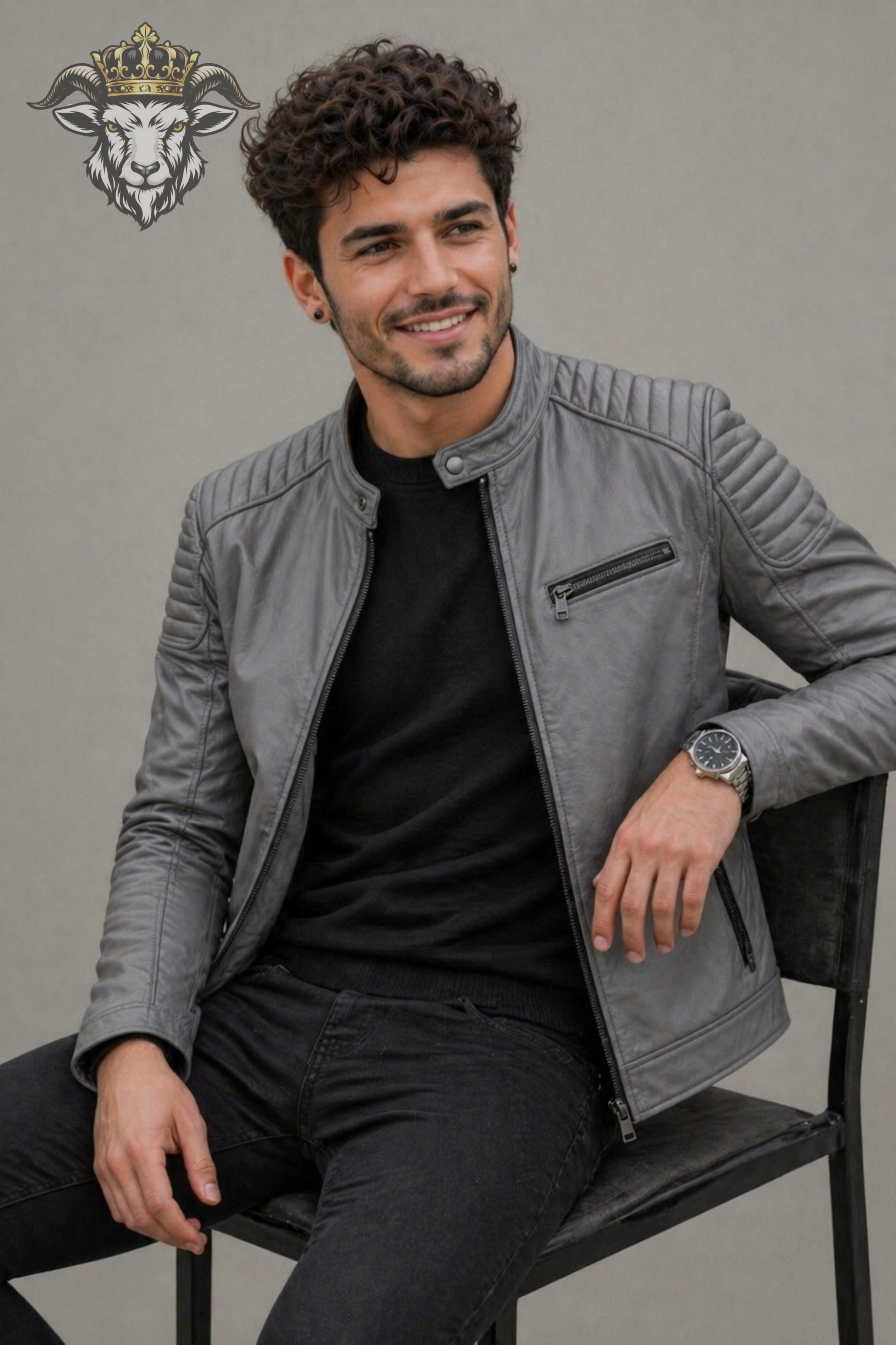 Men’s Grey Real Leather Roadster Jacket