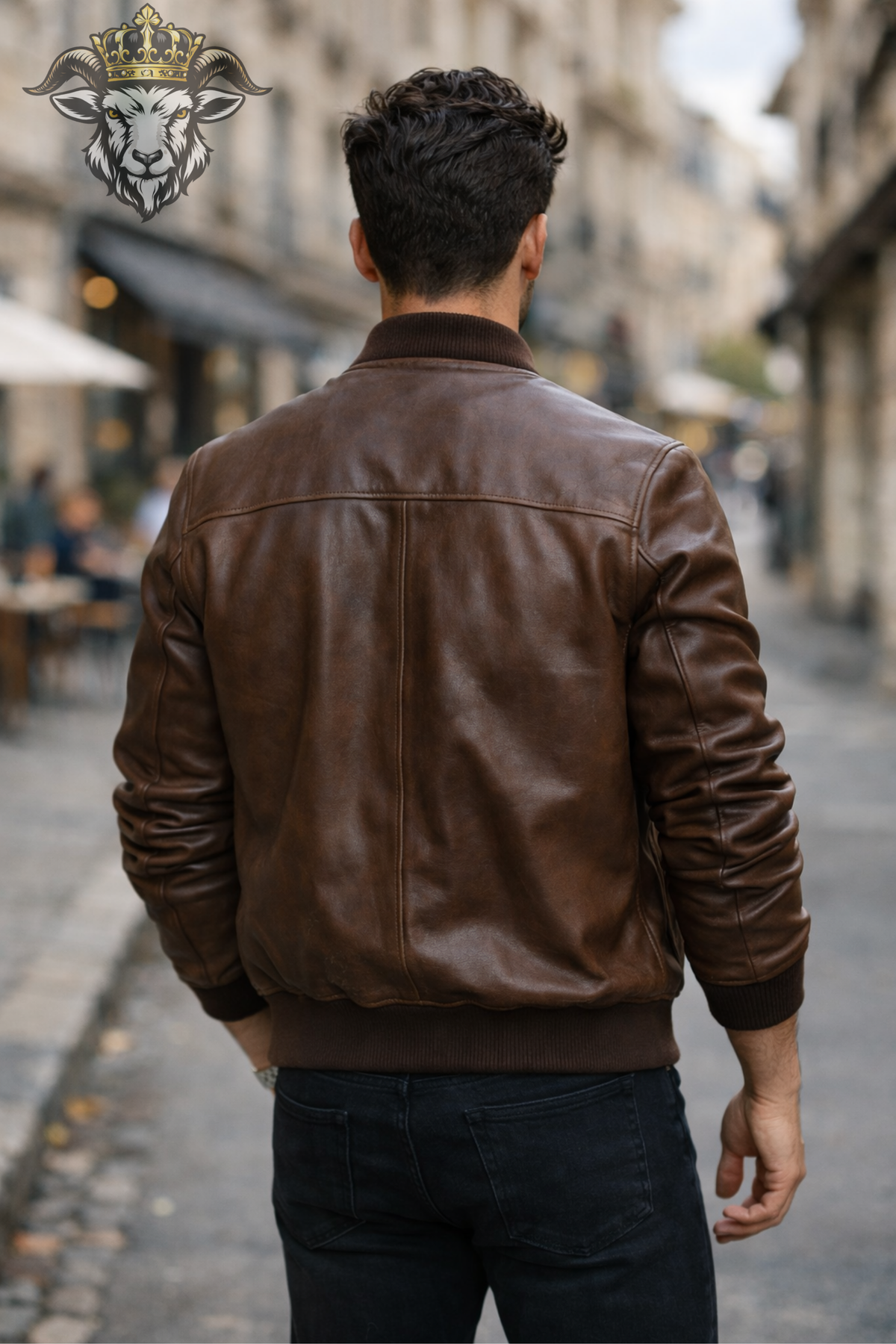 Men's Brown Leather Bomber Jacket, Real Leather Slim Fit Jacket, Vintage Inspired Zip Outerwear, Ribbed Collar Casual Streetwear Coat