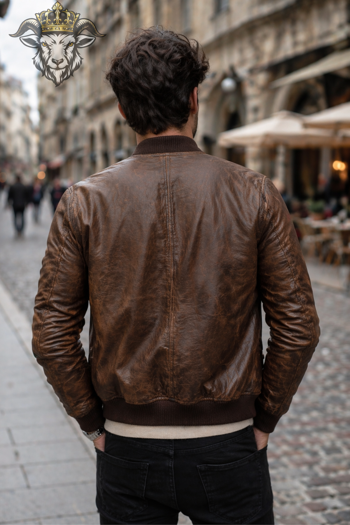 Men's Distressed Brown Leather Bomber Jacket, Vintage Aviator Style Jacket, Weathered Leather Coat, Ribbed Collar Casual Outerwear