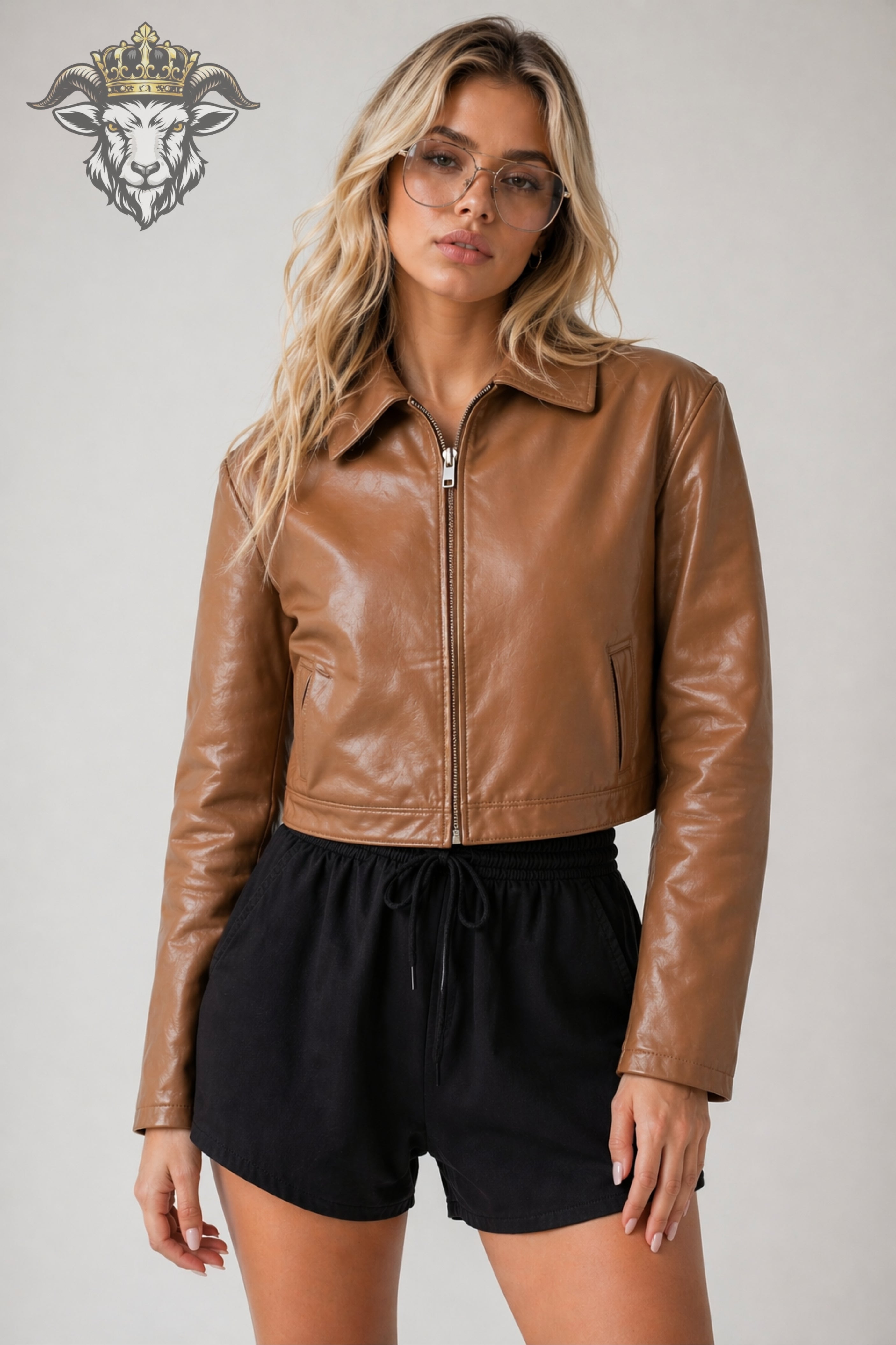 Women’s Tan Real Leather Cropped Jacket