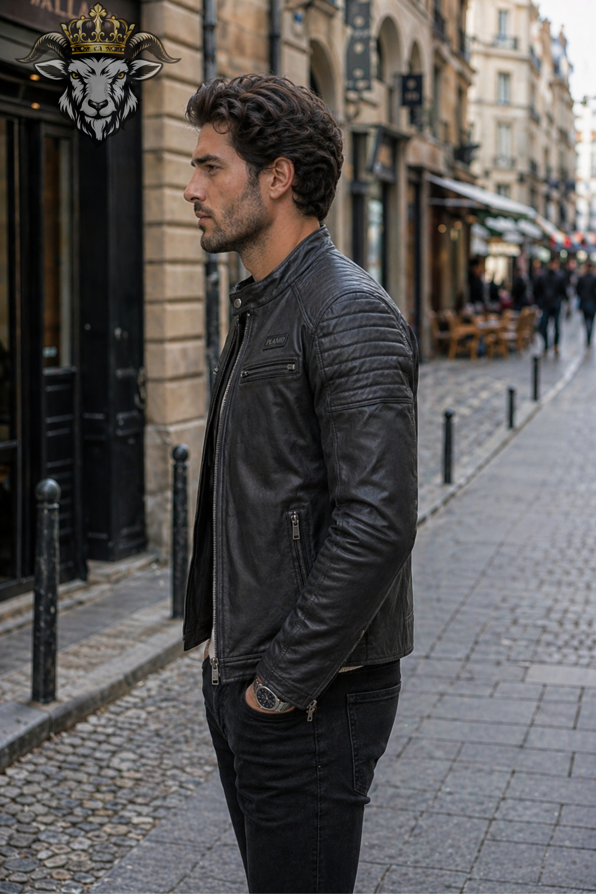 Men's Charcoal Real Leather Biker Jacket, Slim Fit Cafe Racer Moto Jacket, PLANIO Motorcycle Jacket, Men's Gray Leather Jacket
