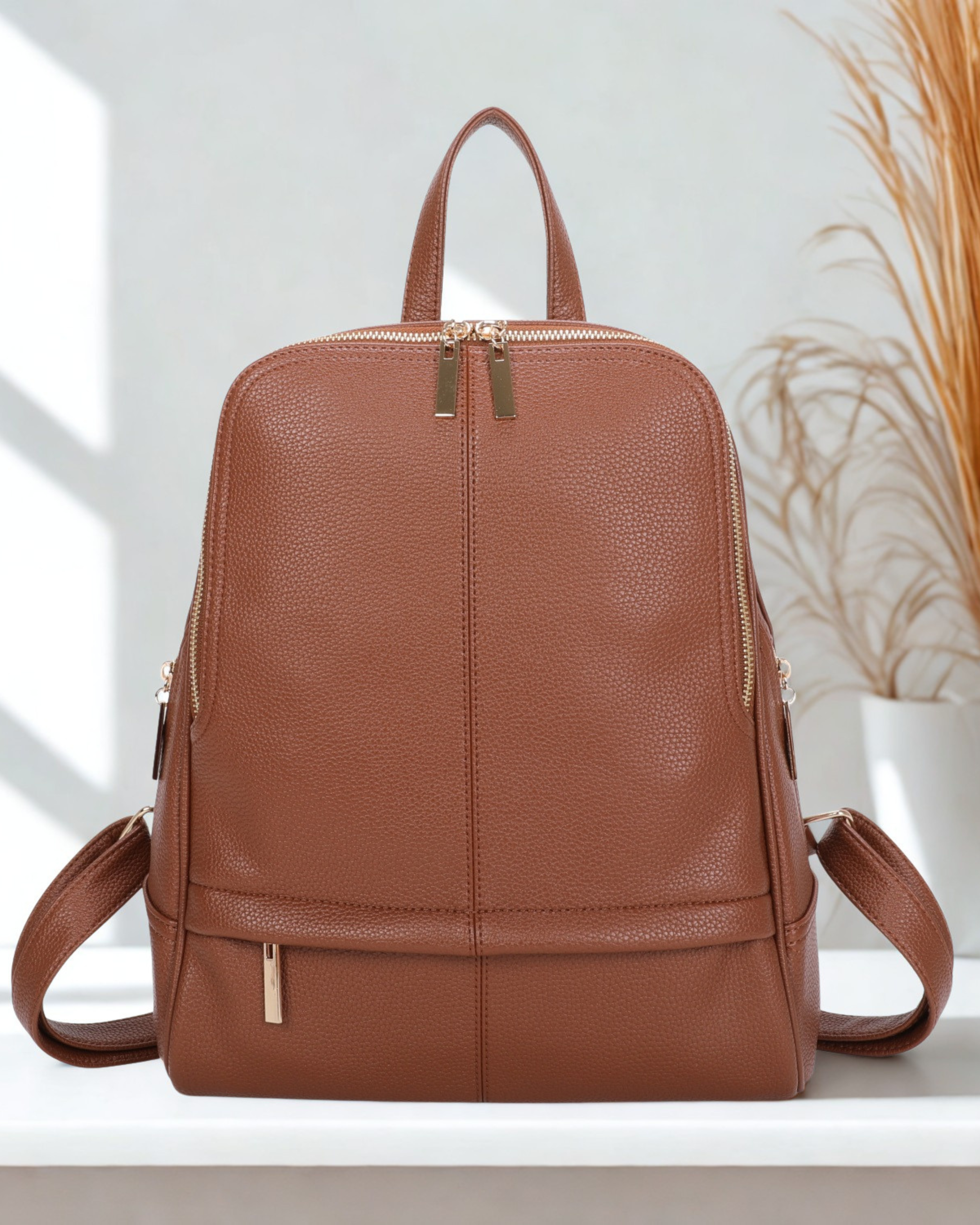 Premium Synthetic Leather Look Backpack Laptop Rucksack Multi Pocket Travel Bag