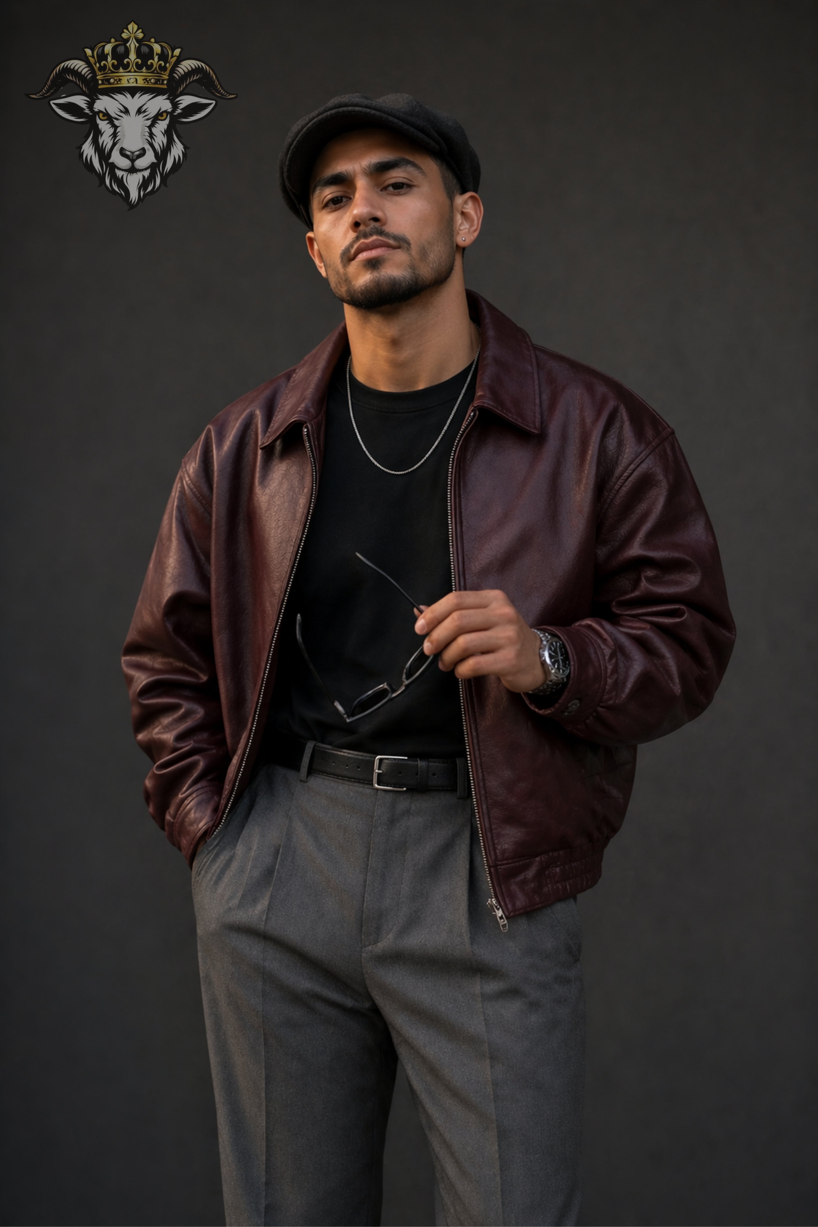 Men’s Burgundy Oversize Real Leather Bomber Jacket