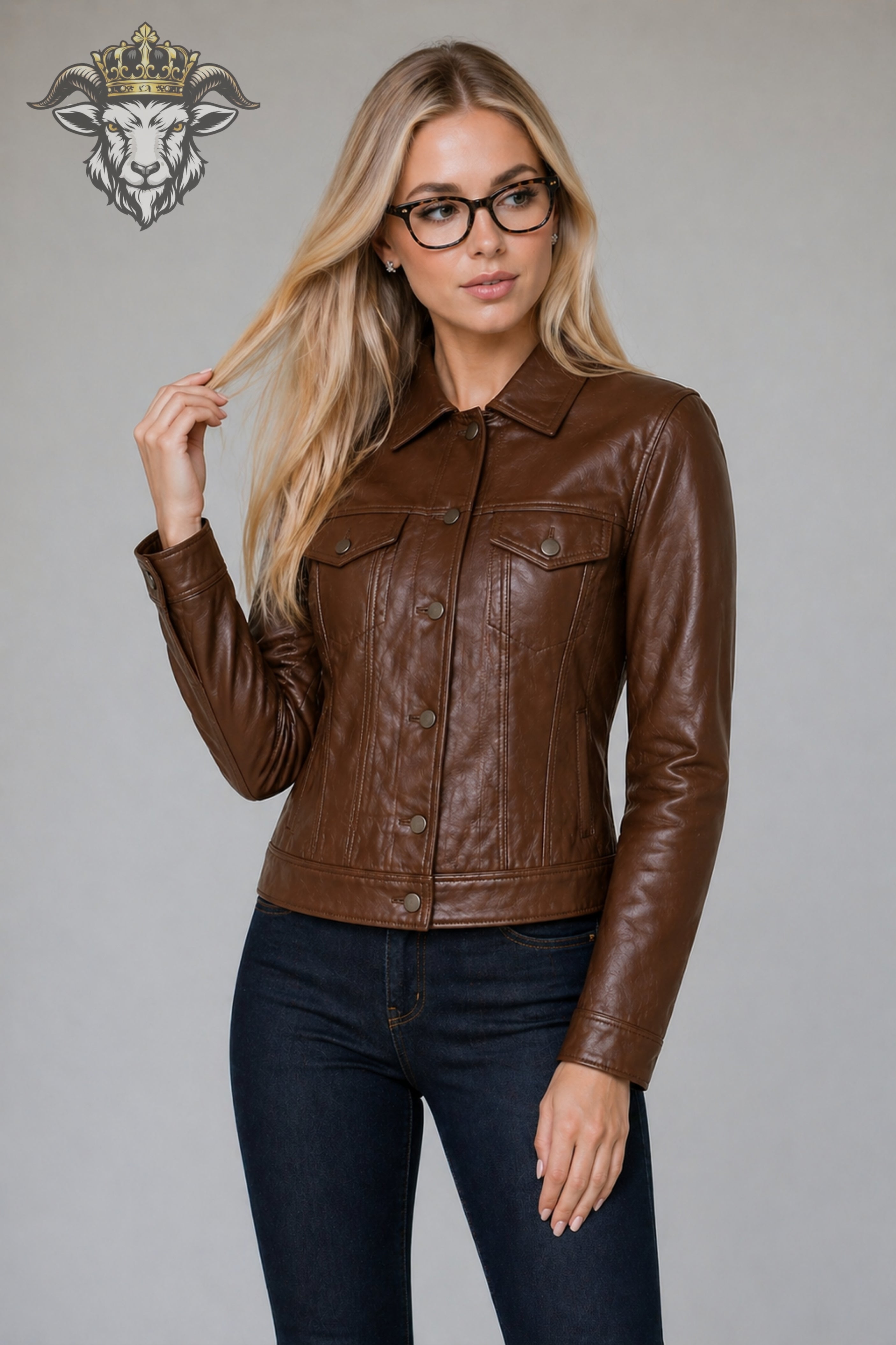 Women’s Brown Real Leather Trucker Jacket