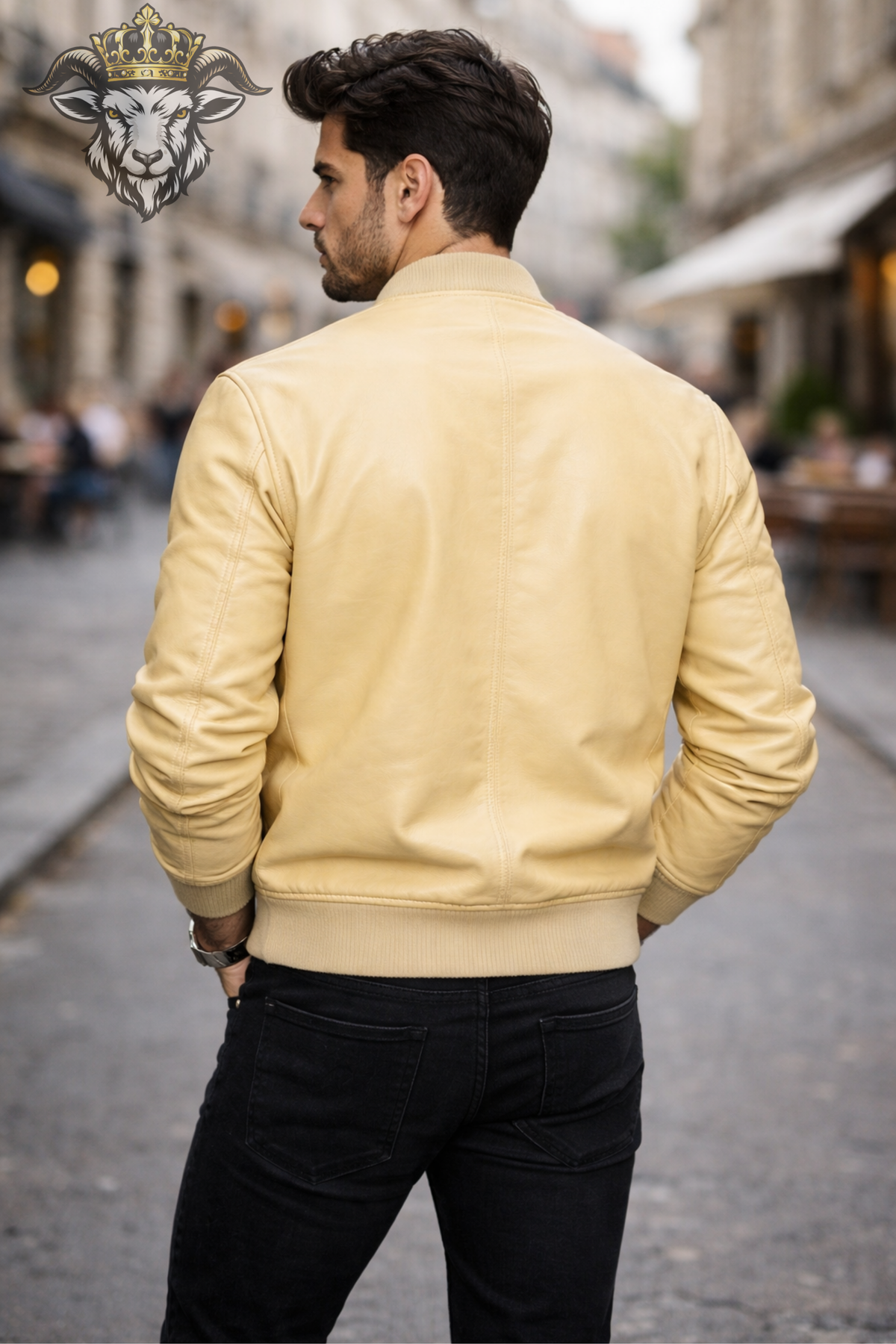 Men's Butter Yellow Bomber Jacket, Light Yellow Zip Up Jacket, Ribbed Collar Flight Style Outerwear, Modern Casual Men's Jacket