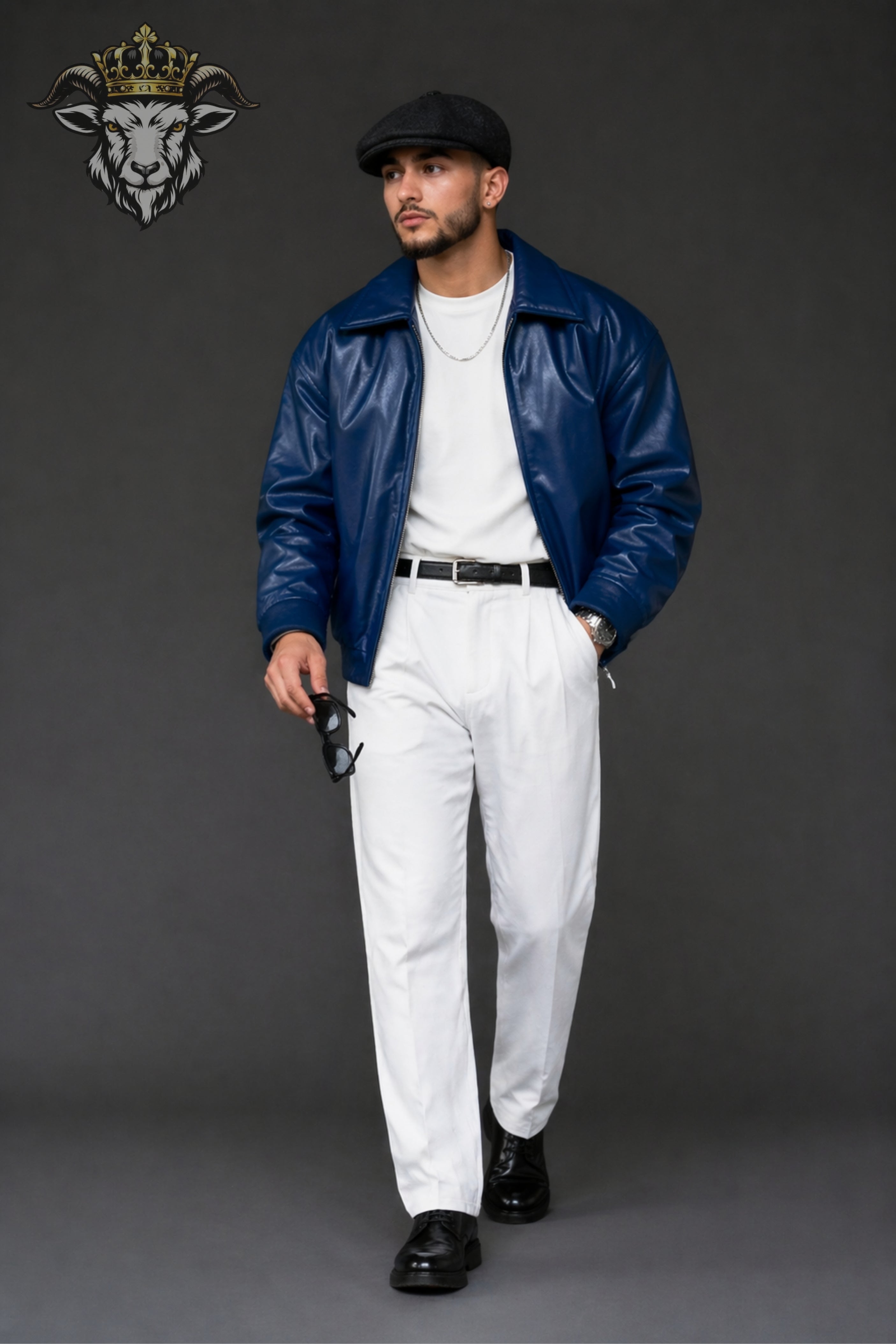 Men’s Royal Blue Oversize Real Leather Bomber Jacket