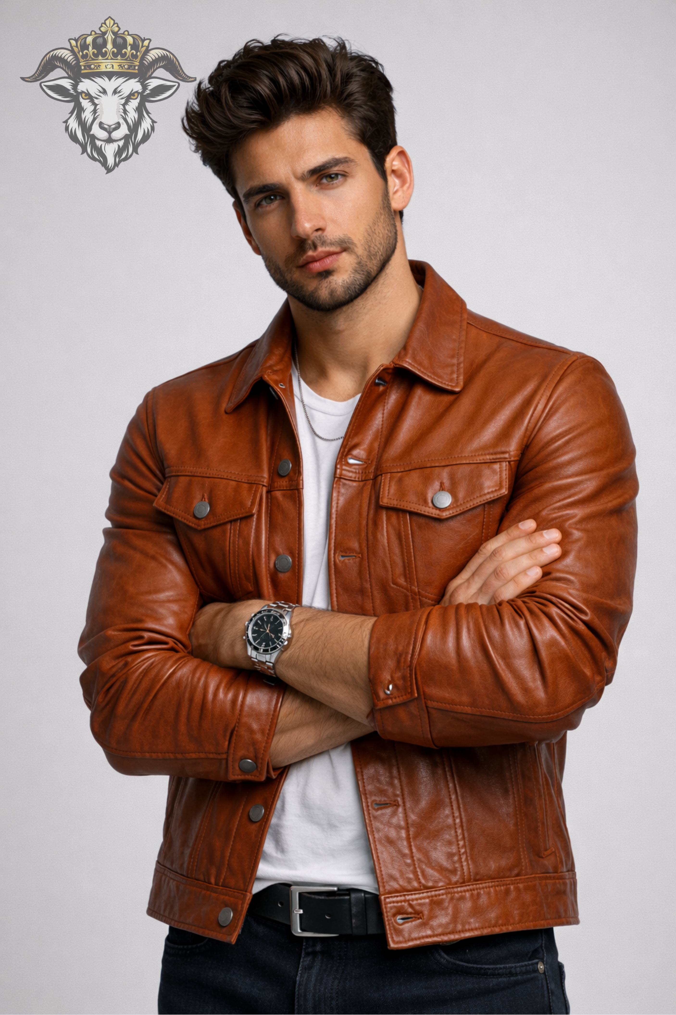 Men’s Burnt Orange Real Leather Trucker Jacket