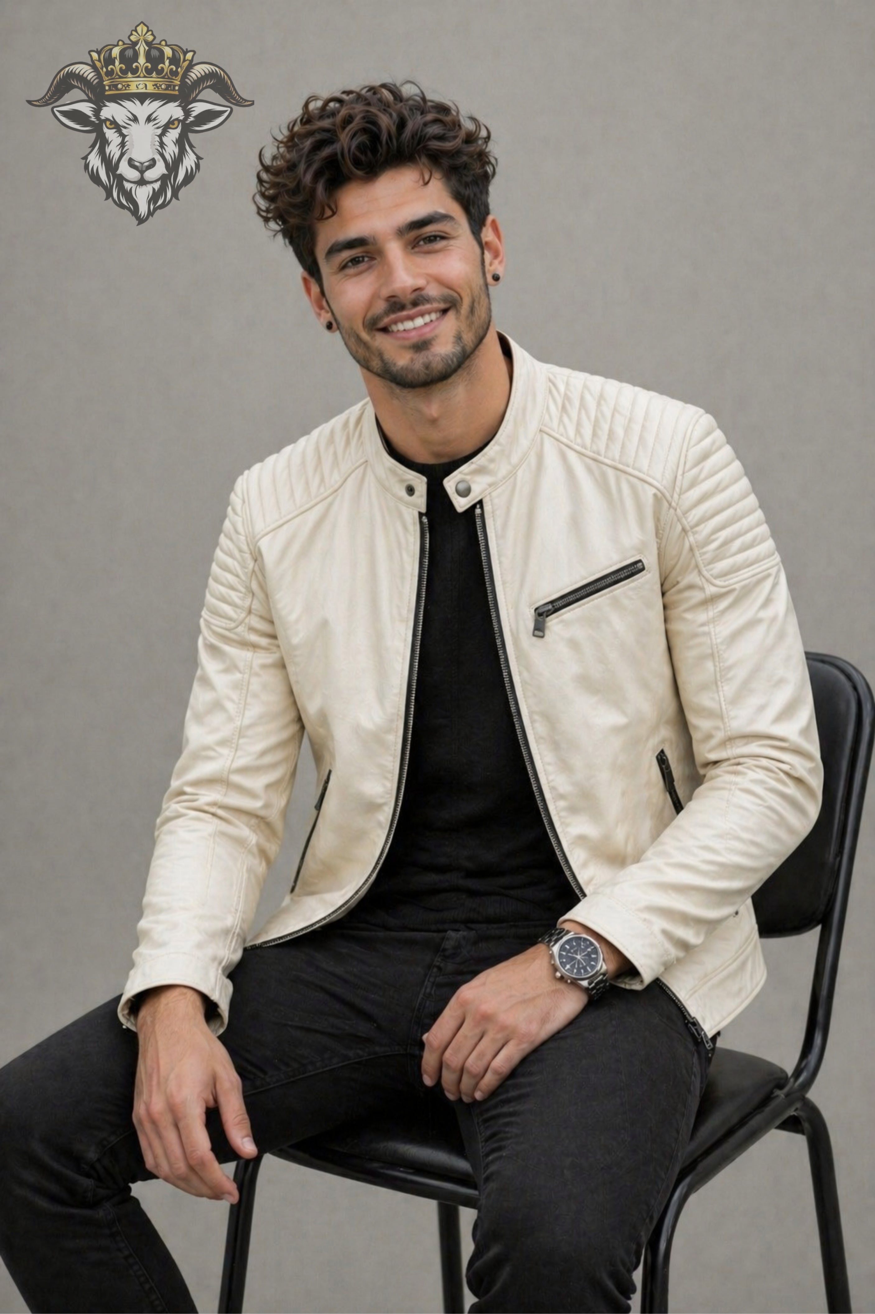 Men’s Cream Real Leather Roadster Jacket