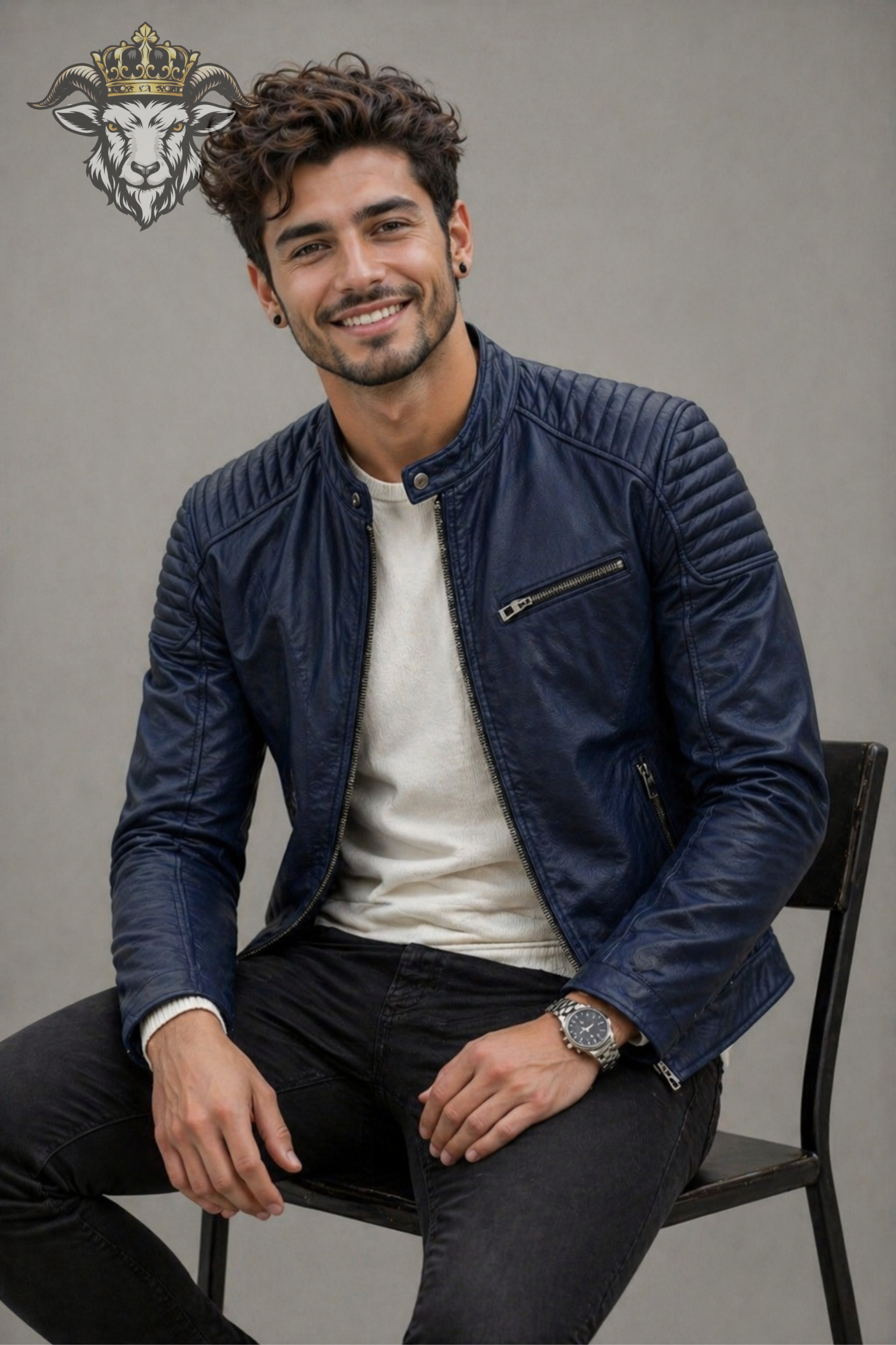 Men’s Indigo Real Leather Roadster Jacket