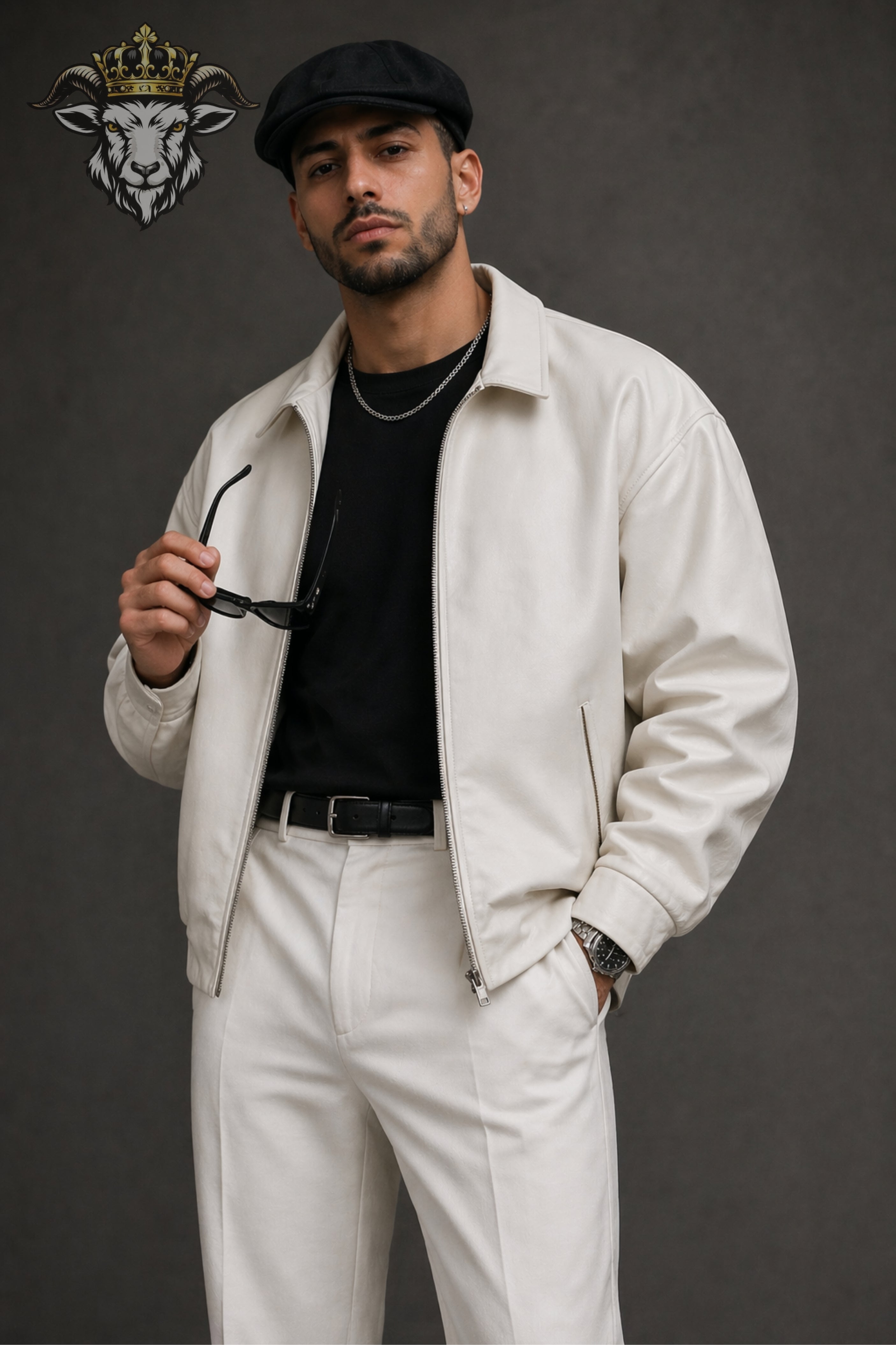 Men’s White Oversize Real Leather Bomber Jacket