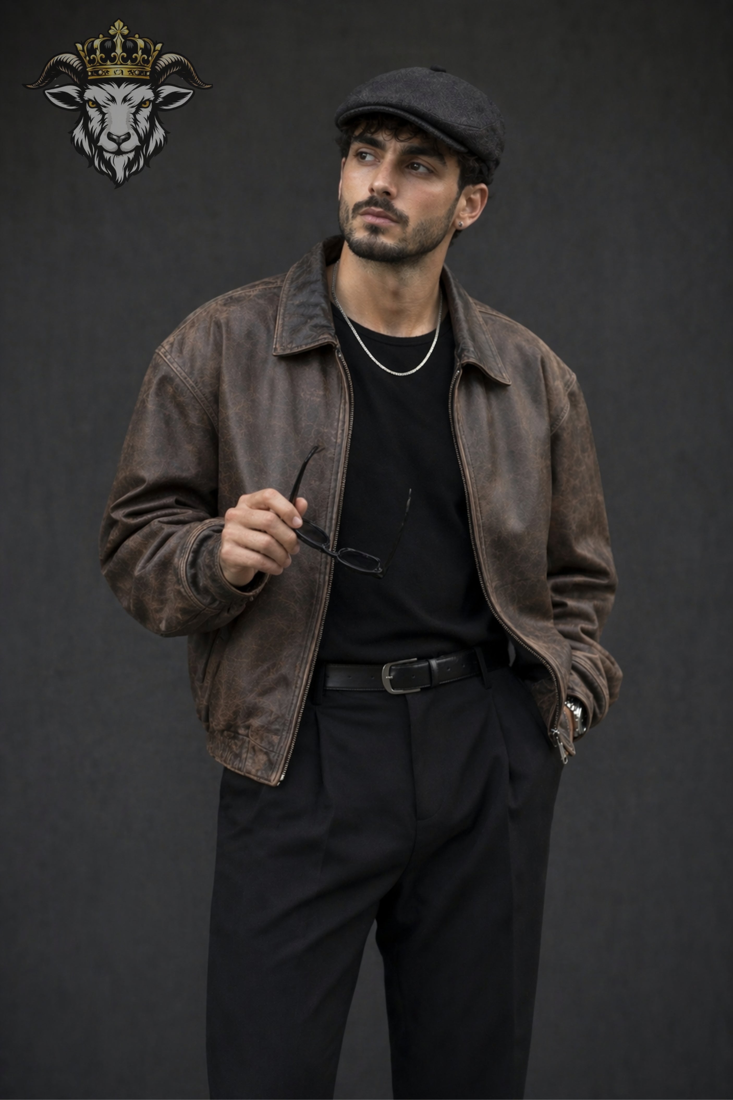 Men’s Distressed Brown Oversize Leather Bomber Jacket