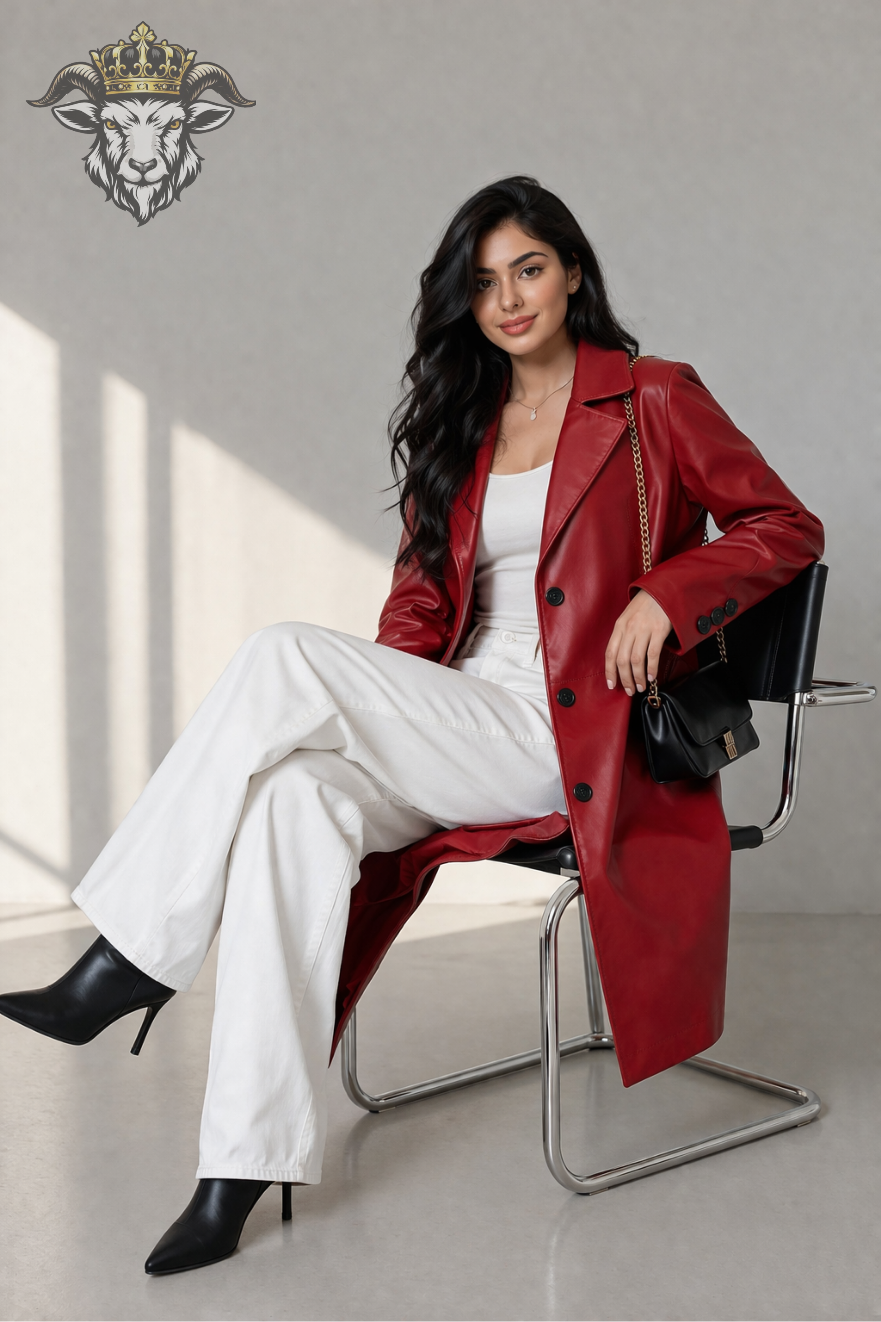 Women’s Red Real Leather Knee-Length Coat
