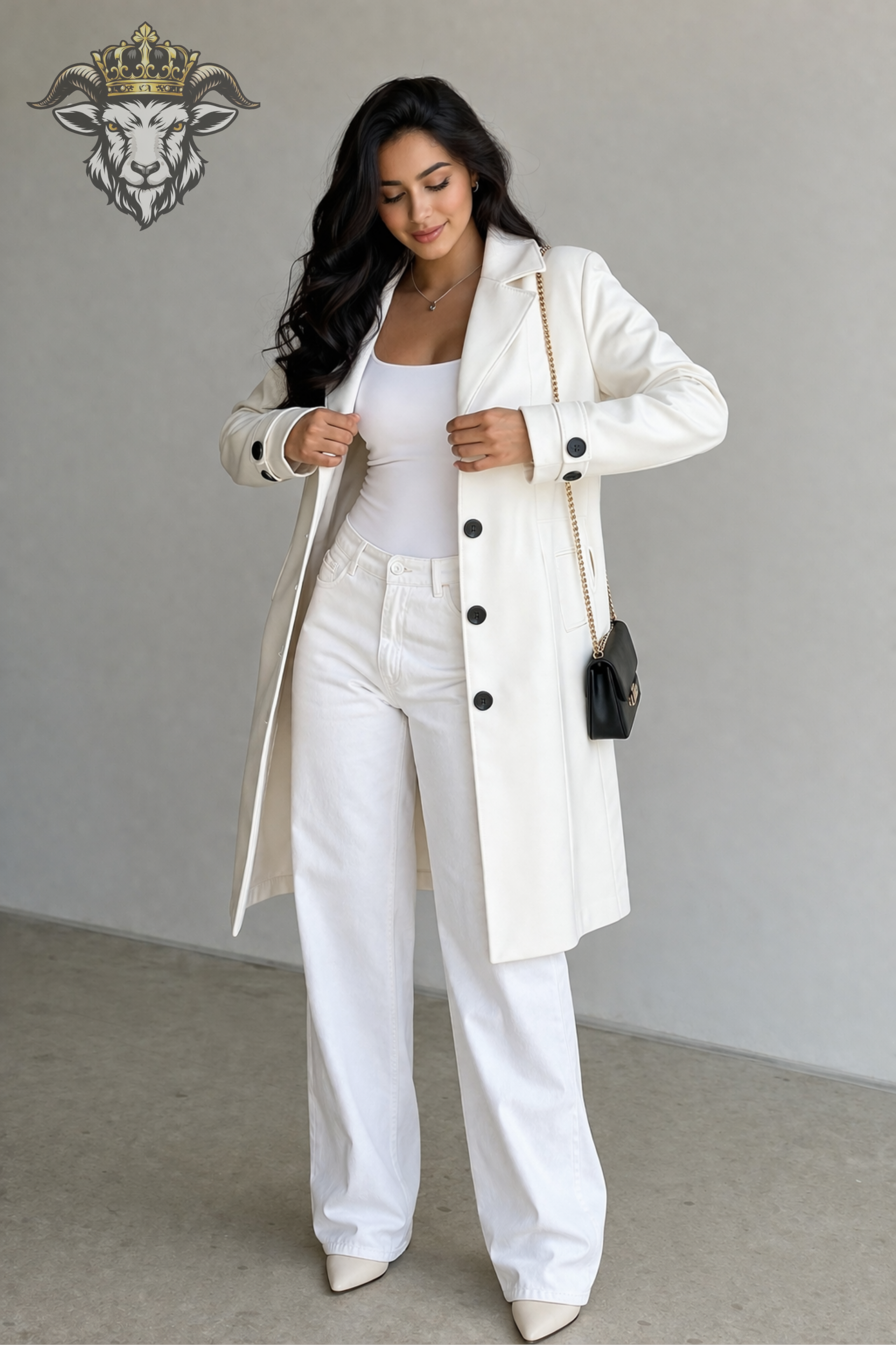 Women’s White Real Leather Knee-Length Coat