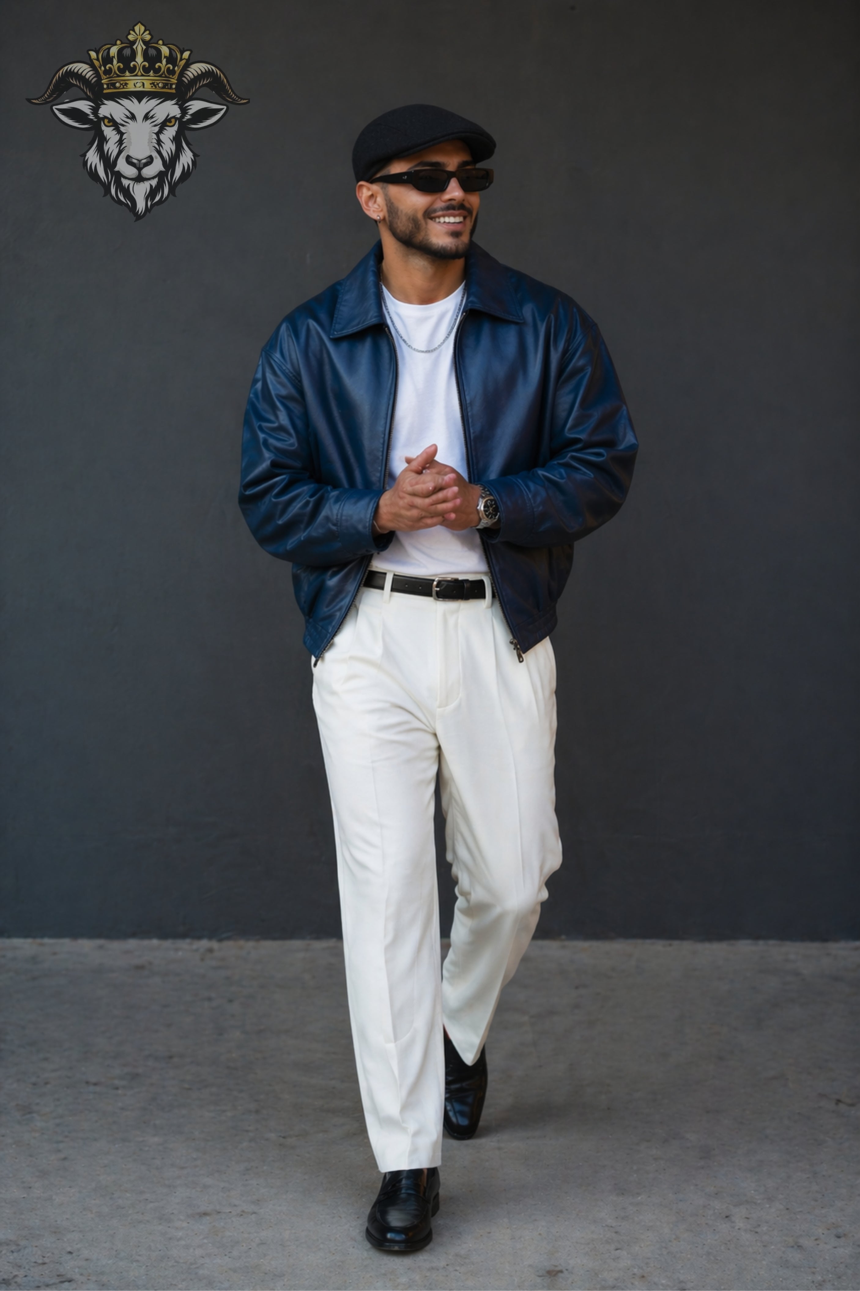 Men’s Oversized Blue Real Leather Bomber Jacket